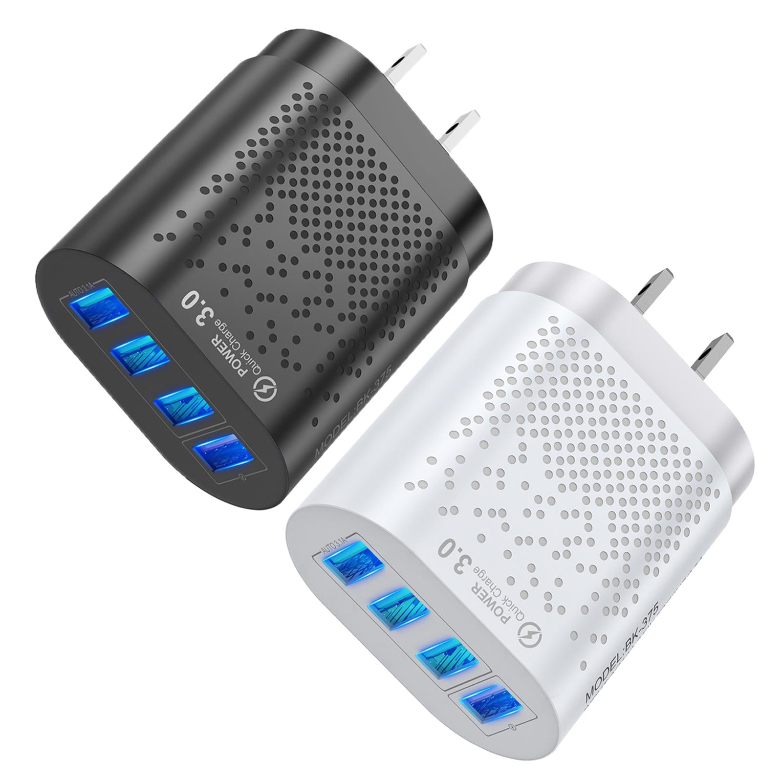 3xFast Charge 4 USB Port Hub Wall Charger Power Adapter US Plug Cube Black