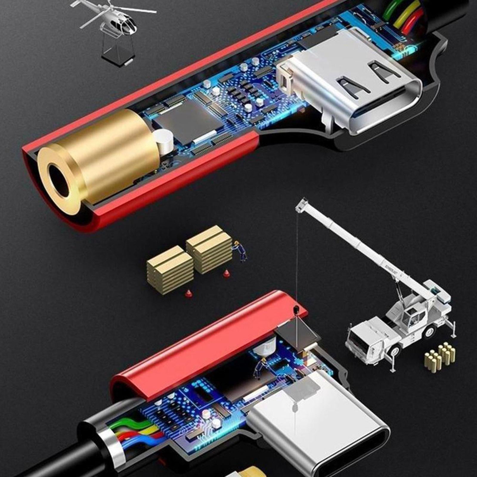 5x2-in-1 USB-C PD Headphone Jack Adapter for Aux Stereo Earphones red
