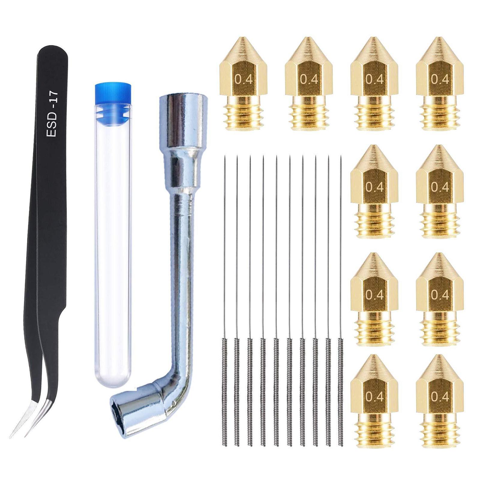 Brass MK8 0.4mm Nozzle CleaningTool Kit Needle Tweezers for 3D Printer Set B