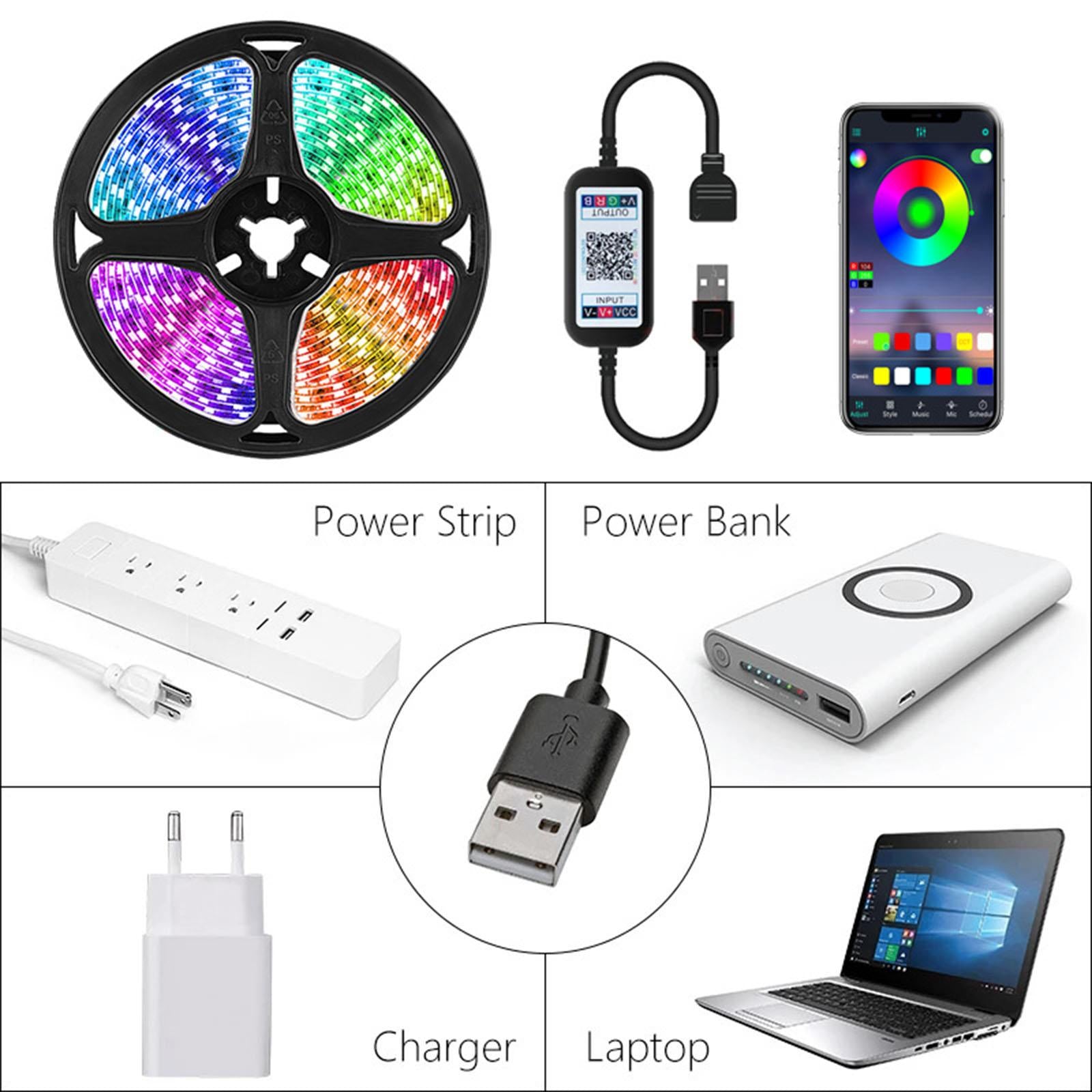 USB LED Strip Lights Color Changing Bluetooth Decoration 5V USB Powered 1.4m