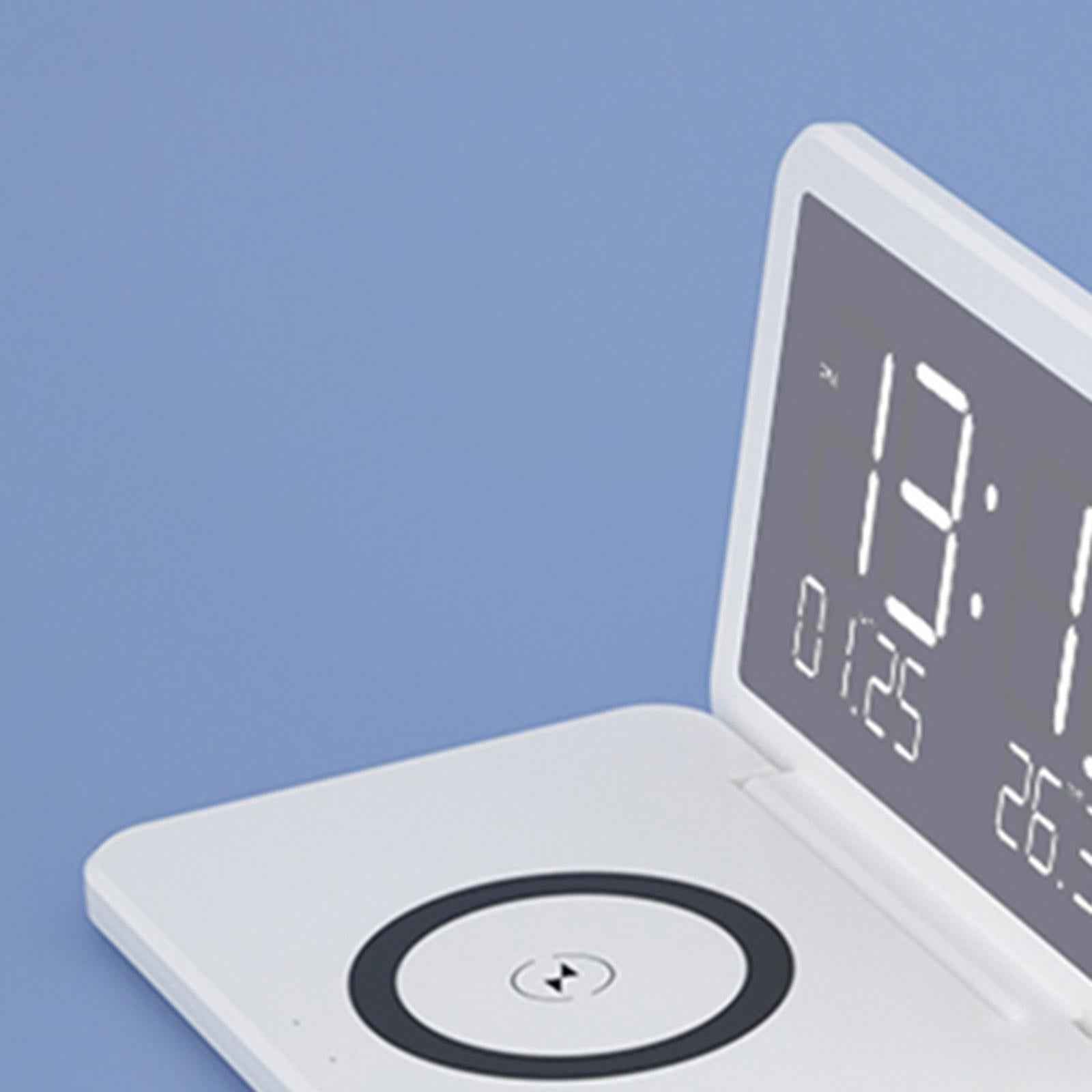 Alarm Clock with Wireless Charging Adjustable Brightness for Bedside Desk White