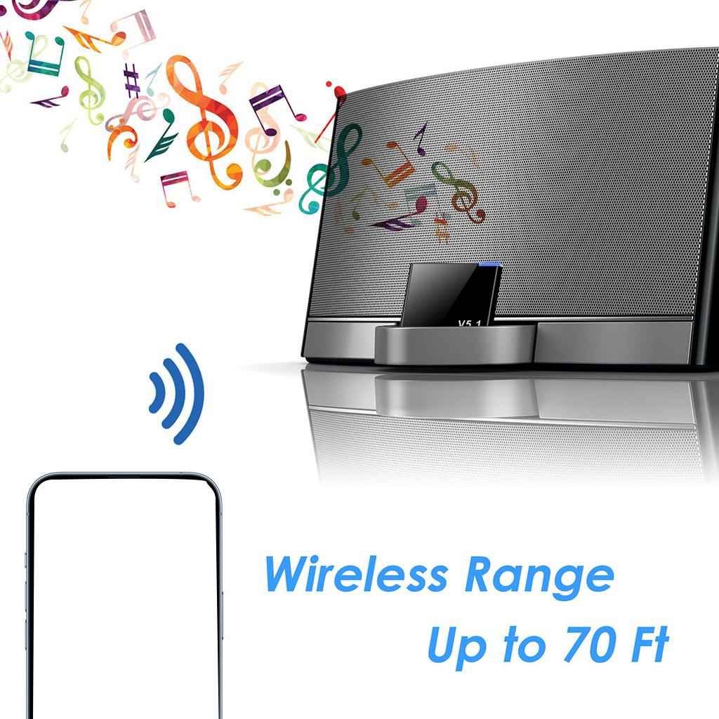 Bluetooth Audio Receiver Wireless Stereo for iPod 30 Pin Dock Speaker Black