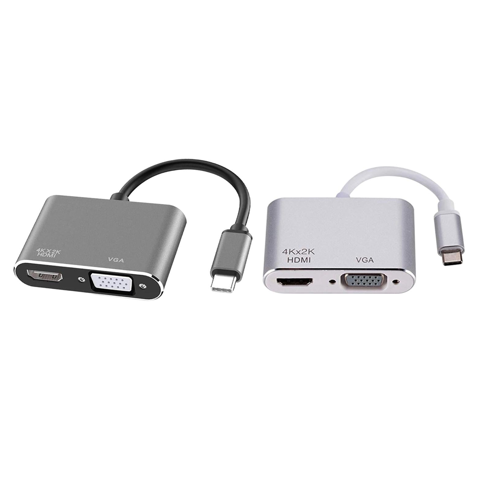 2 in 1 USB C to HDMI & VGA Adapter Plug and Play for HDTV Desktop Monitor Grey Shell