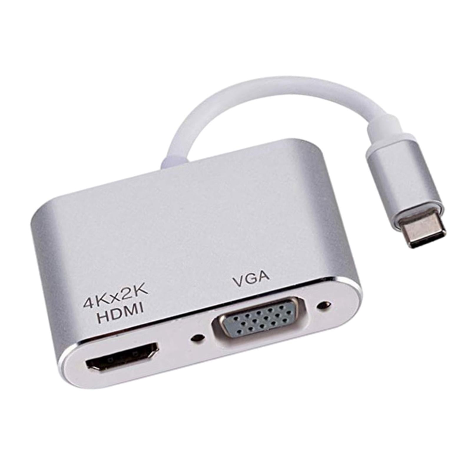 2 in 1 USB C to HDMI & VGA Adapter Plug and Play for HDTV Desktop Monitor SIliver Shell