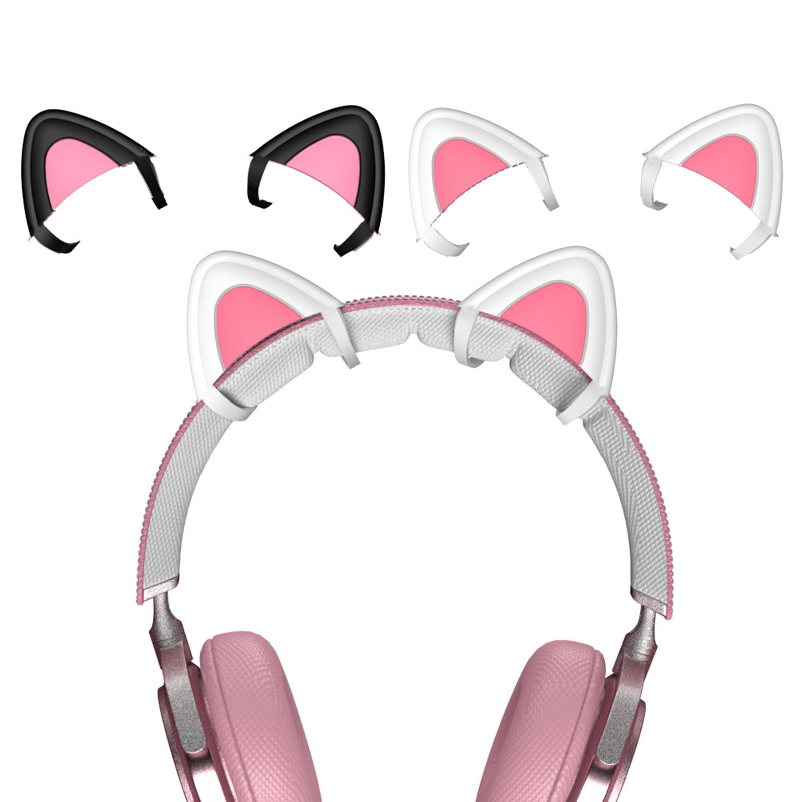 2Pcs Cat Ears Attachment Silicone Cute for Gaming Headphones White Pink