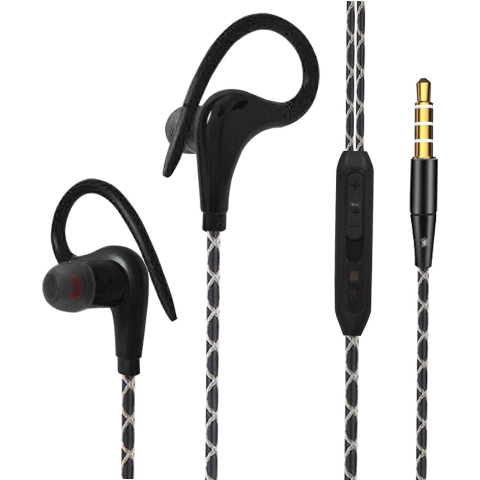 4xSports Wired Earbuds 3.5mm Jack with Over Ear Hook for Jogging Gym Black
