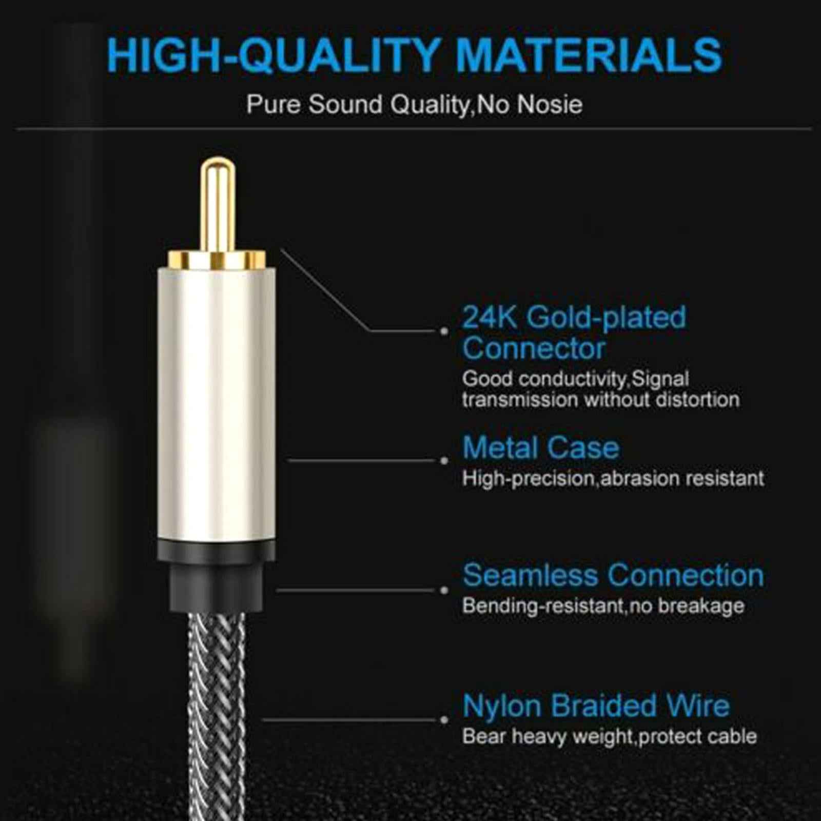Coaxial Digital Audio Cable 1 Male to 1 Male RCA for Soundbar 0.5m
