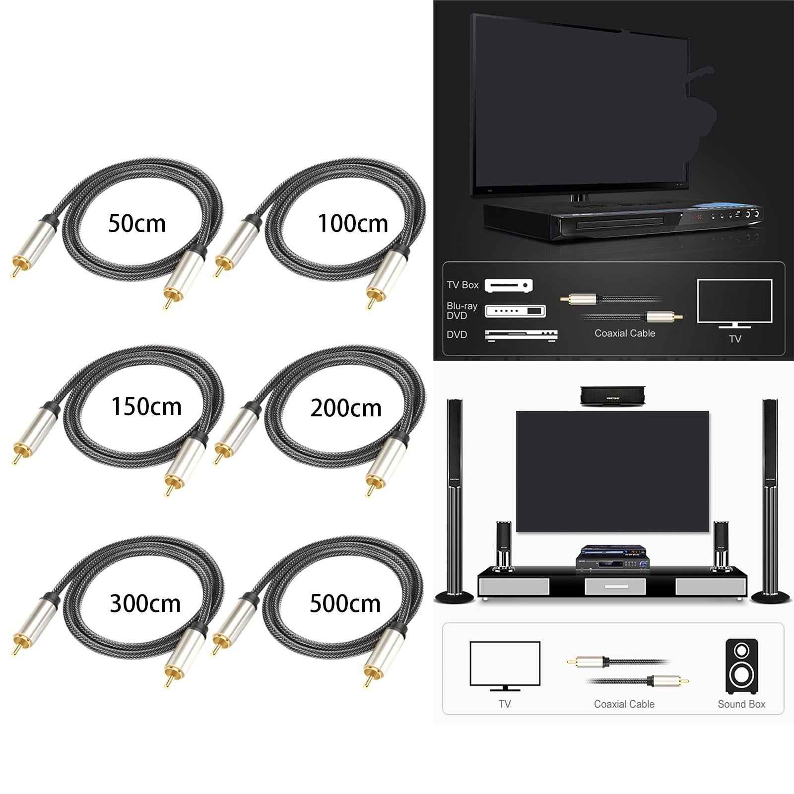 Coaxial Digital Audio Cable 1 Male to 1 Male RCA for Soundbar 0.5m