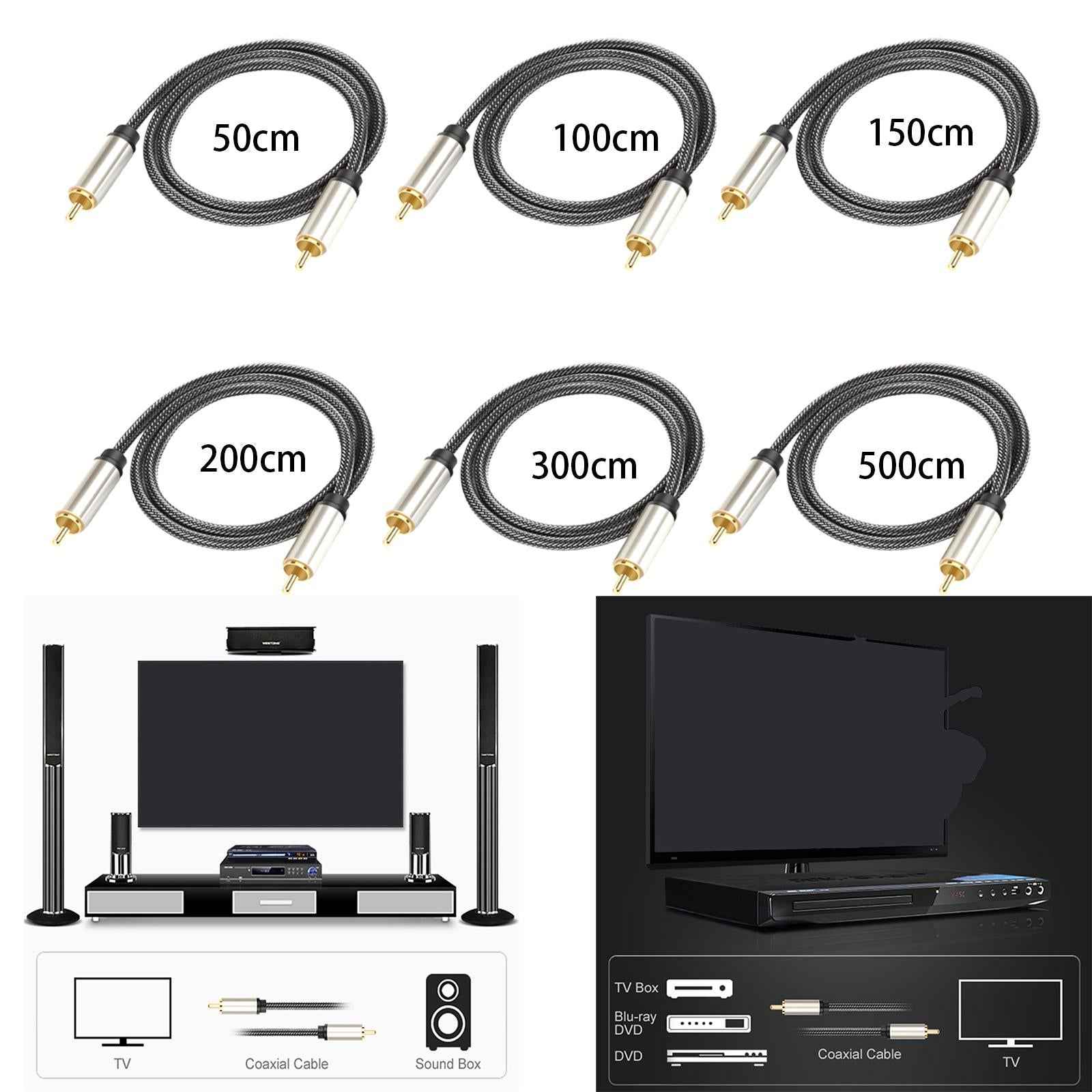 Coaxial Digital Audio Cable 1 Male to 1 Male RCA for Soundbar 0.5m