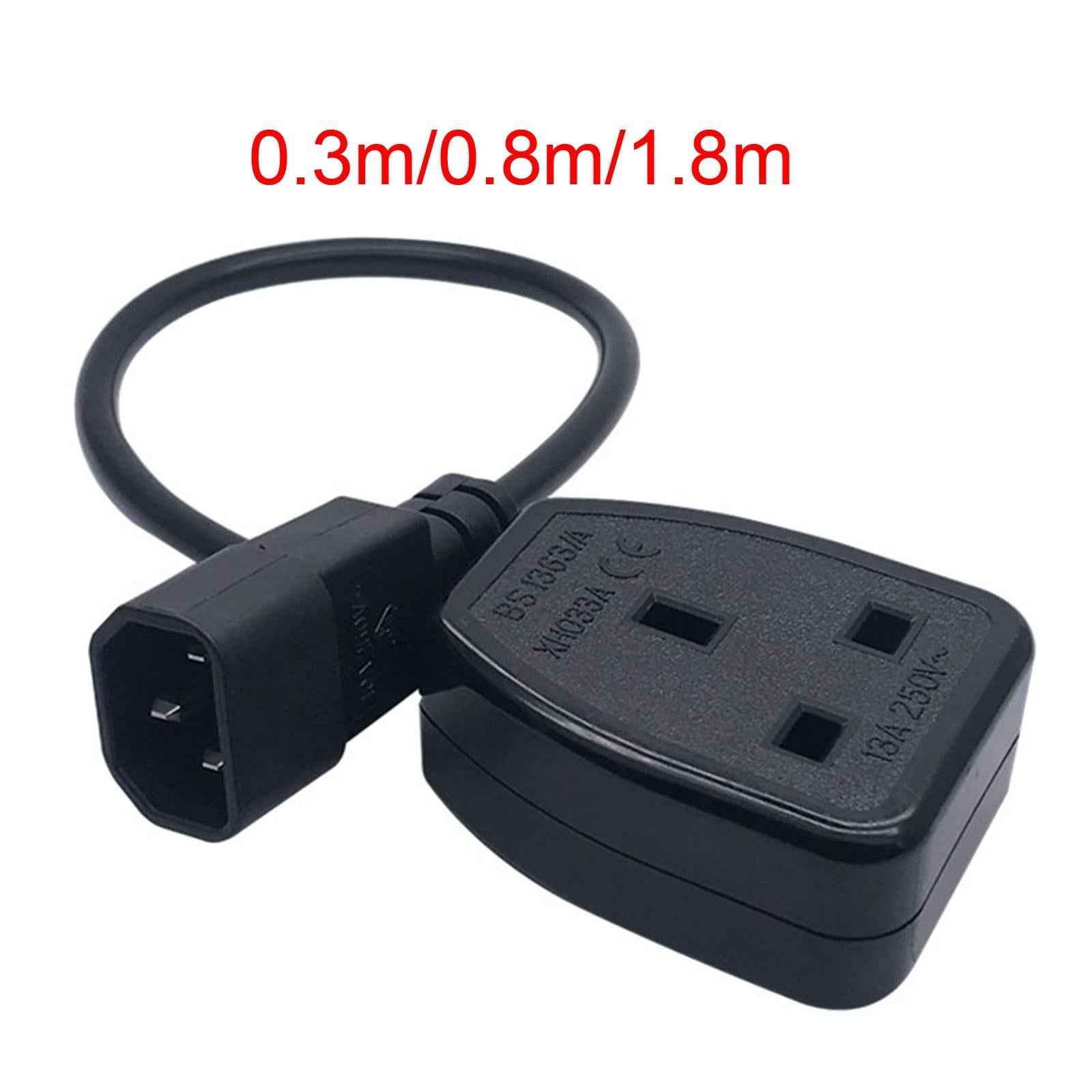 IEC320-C14 Male uk Female Power Extension Cable Black 3Pin for Ups Pdu 30cm