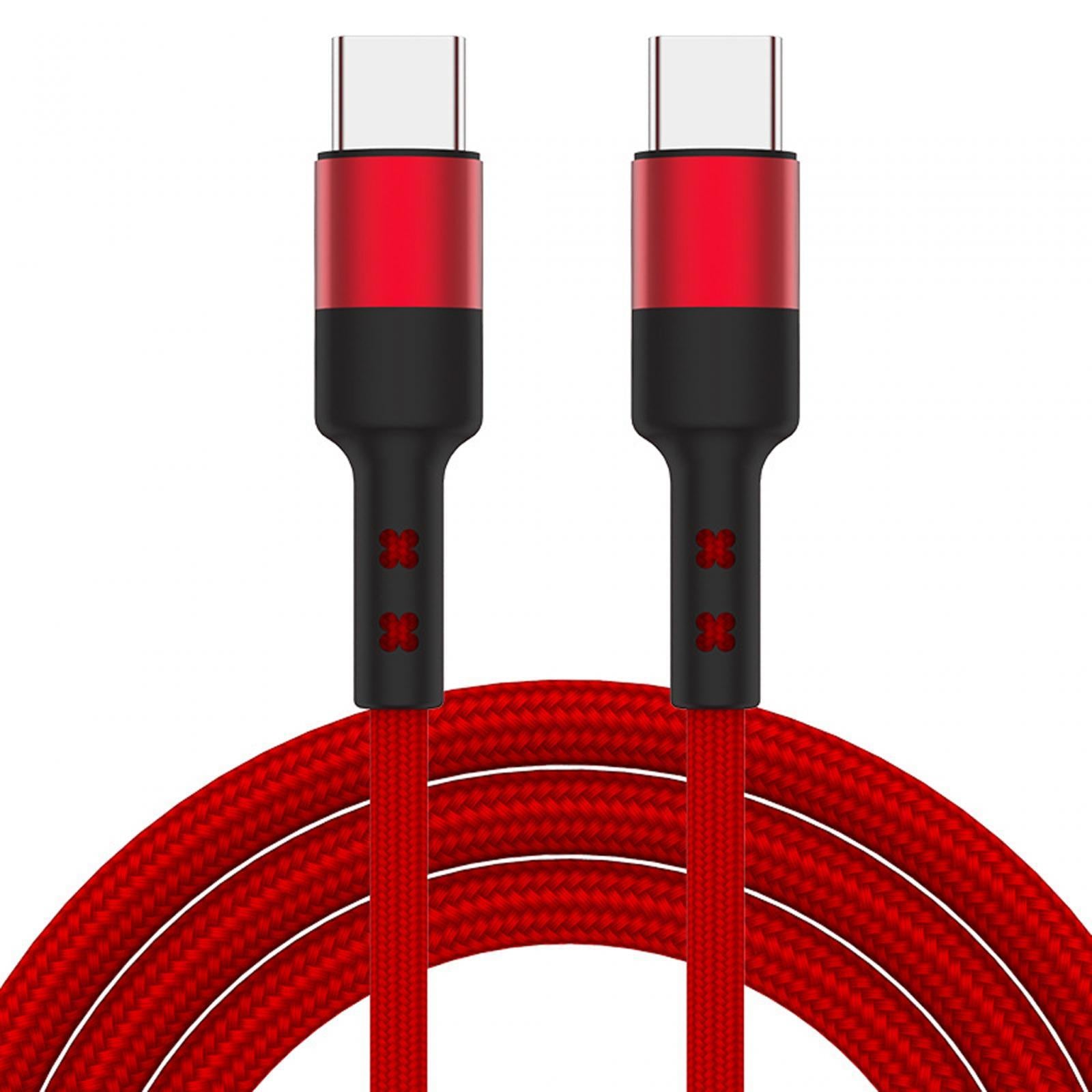 2xUSB C to USB c data Cable 3.8mm Od Durable for Computer Smartphones Notebook 100cm Red