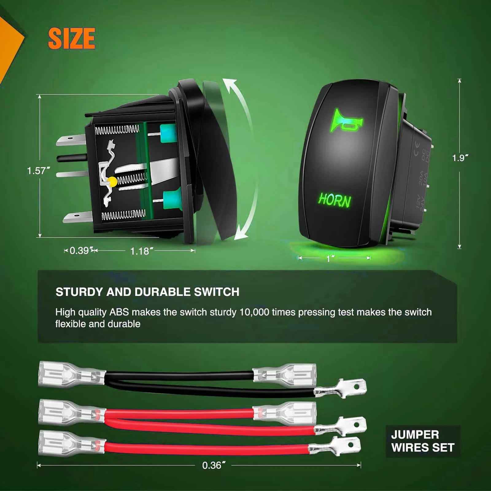 Horn Button Rocker Switch Universal ATV Train Marine Toggle Switch Momentary green