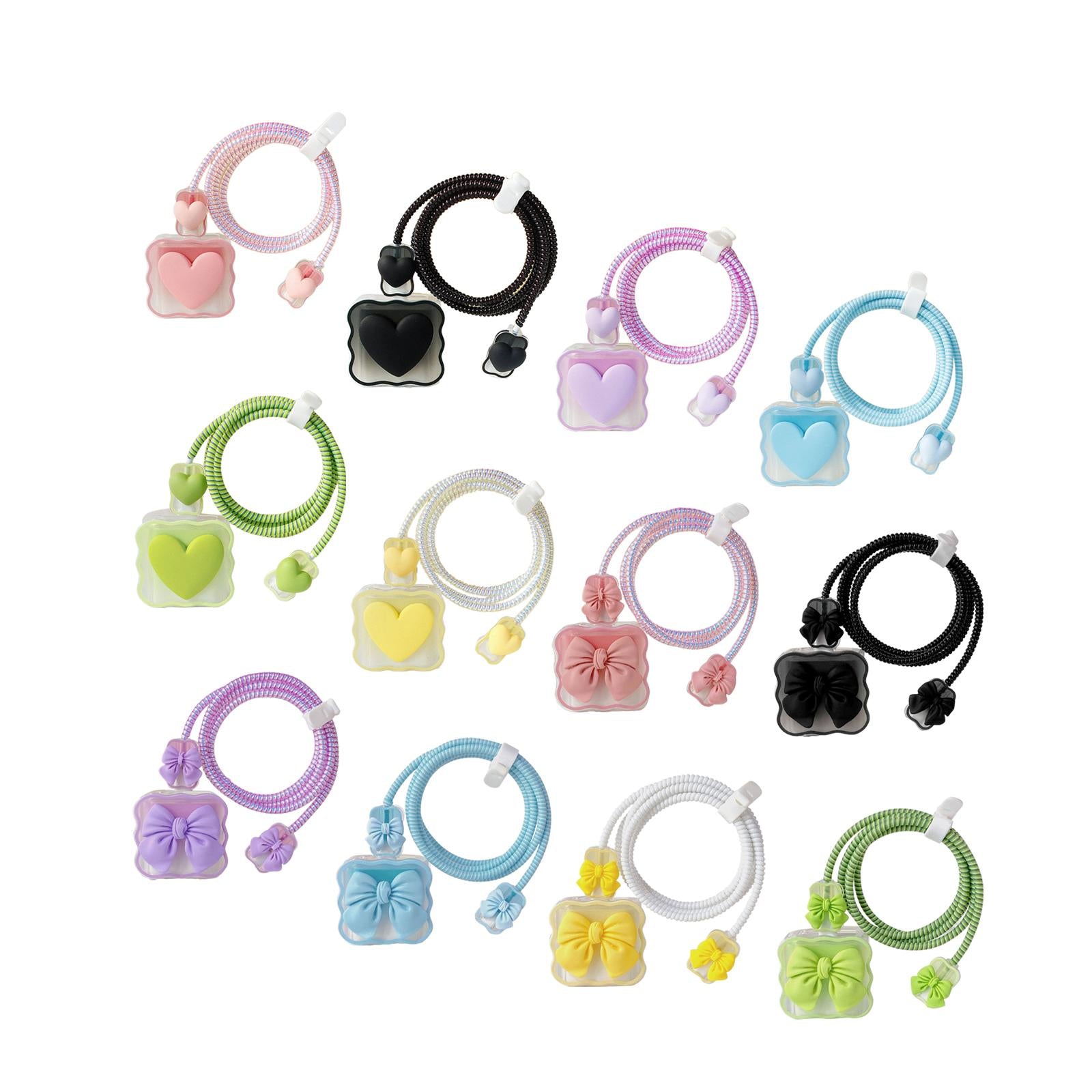 4xChargers Cable Protective Cover 4in1 3D Protective Case for Cell Phone Phone Love Pink