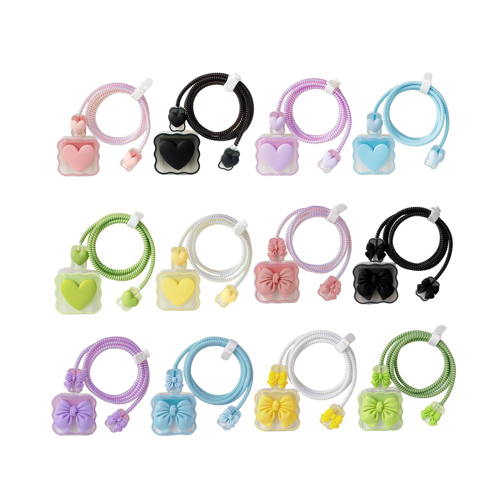 2xChargers Cable Protective Cover 4in1 3D Protective Case for Cell Phone Phone Love Pink