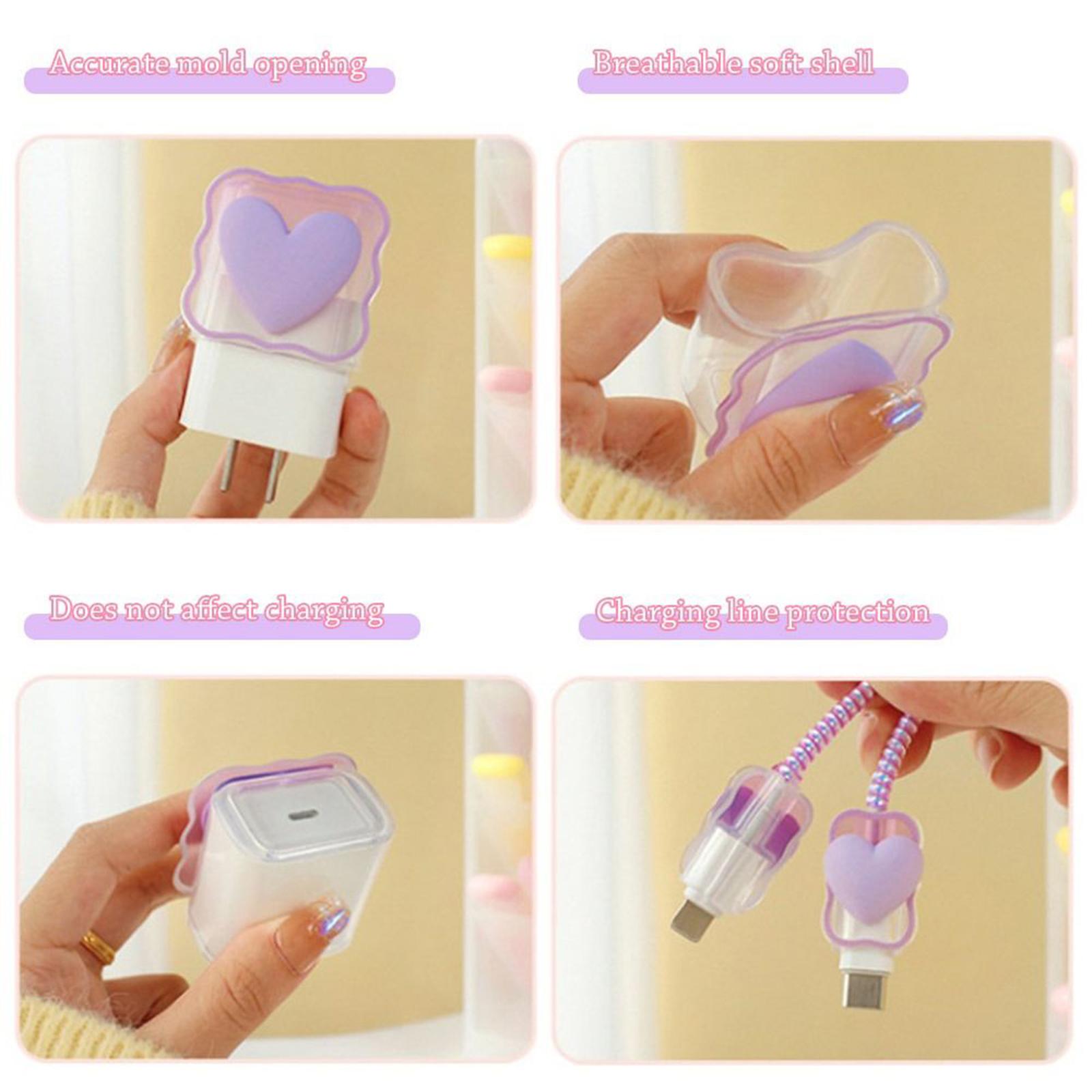 3xChargers Cable Protective Cover 4in1 3D Protective Case for Cell Phone Phone Love Purple