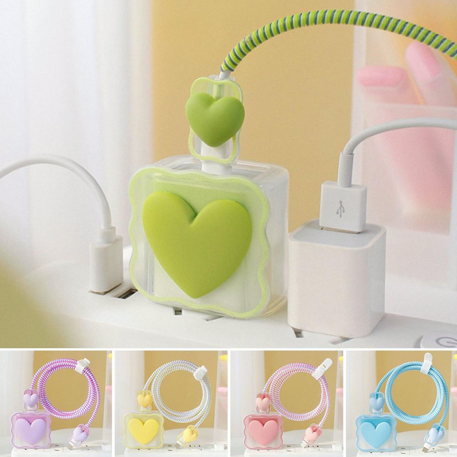 3xChargers Cable Protective Cover 4in1 3D Protective Case for Cell Phone Phone Love Purple