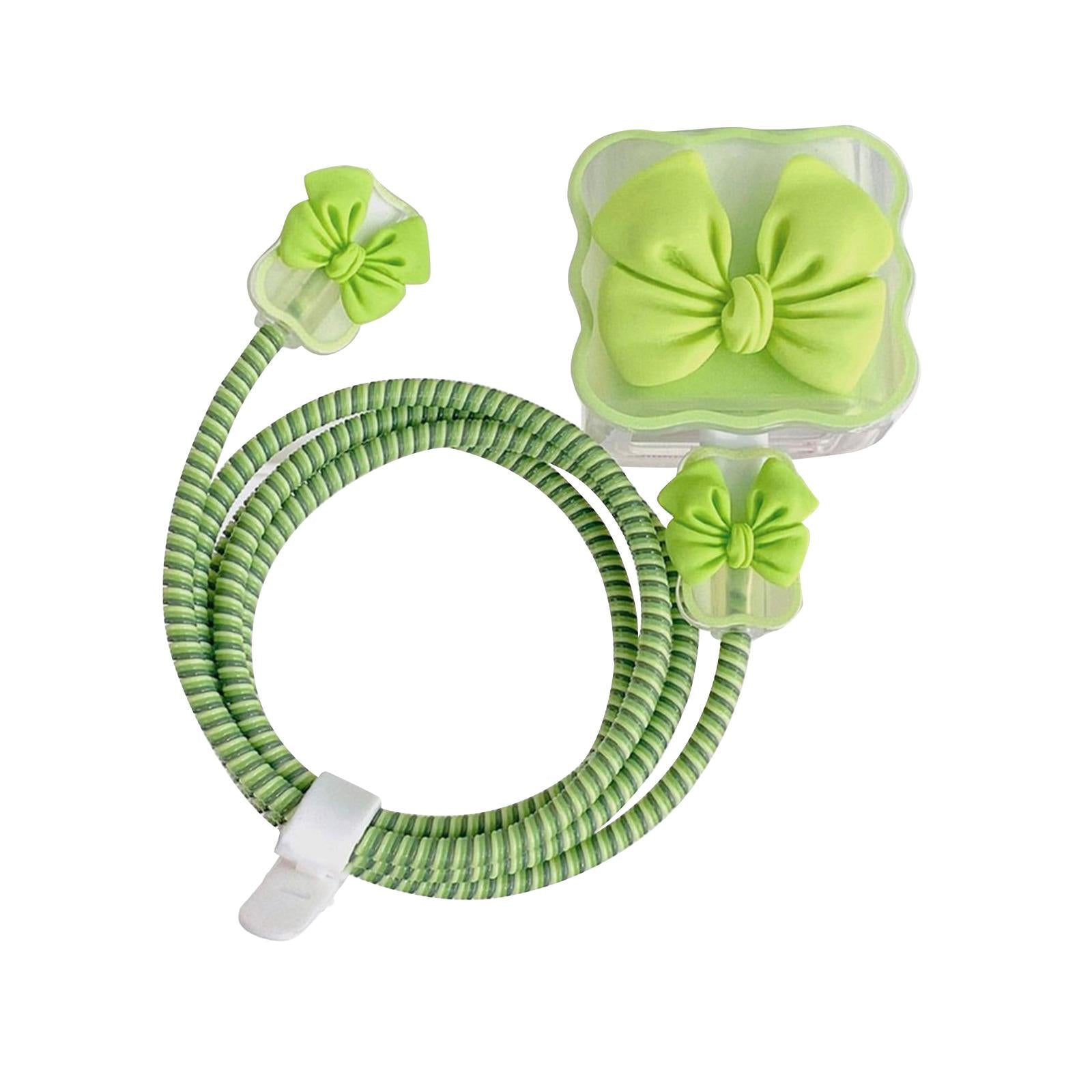 4xChargers Cable Protective Cover 4in1 3D Protective Case for Cell Phone Phone Bow Knot Green