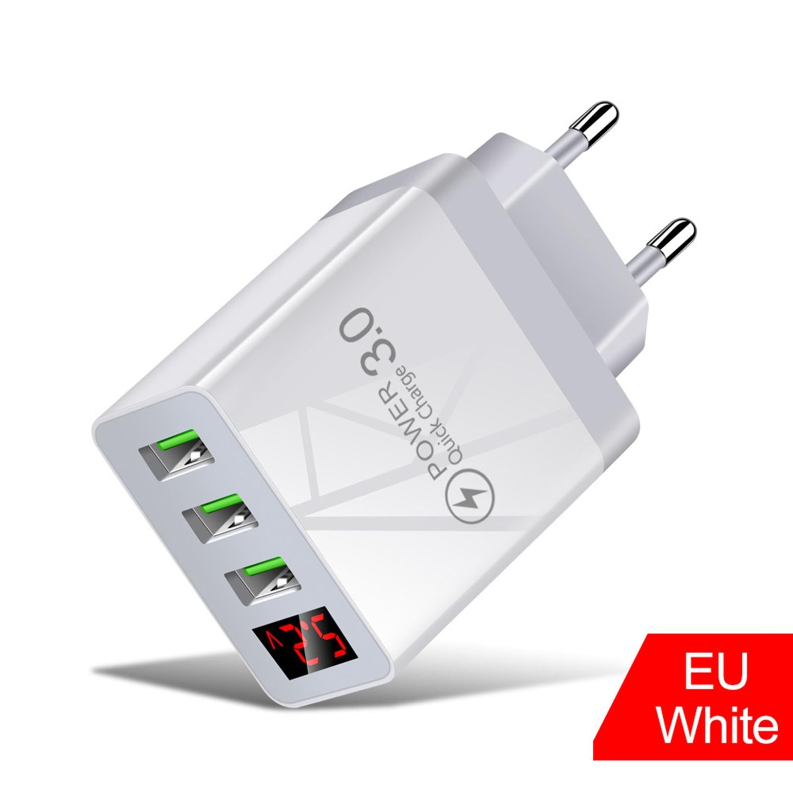 4x3USB Digital Display Fast Charging Portable Fast Charger for Travel Charging Black