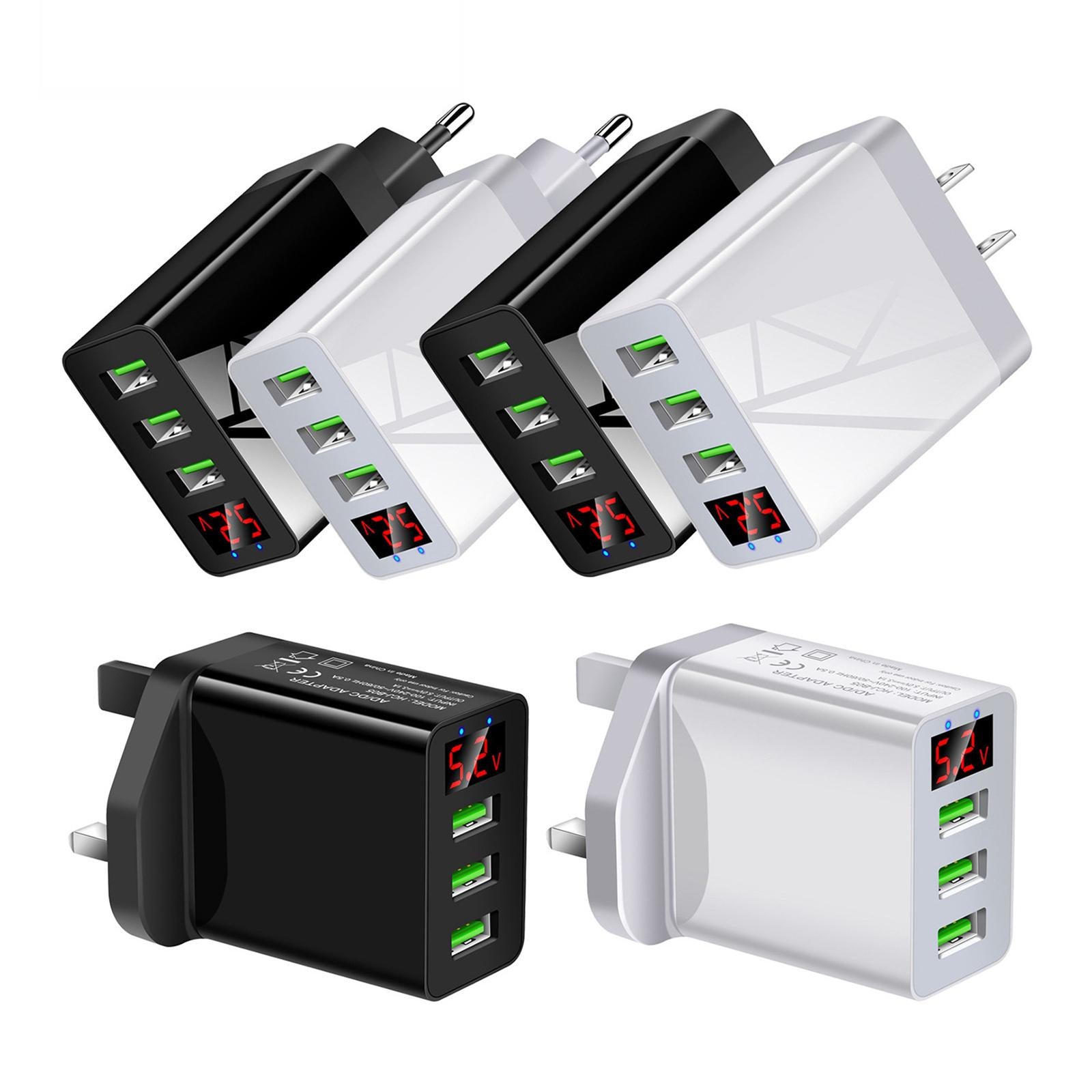 4x3USB Digital Display Fast Charging Portable Fast Charger for Travel Charging Black