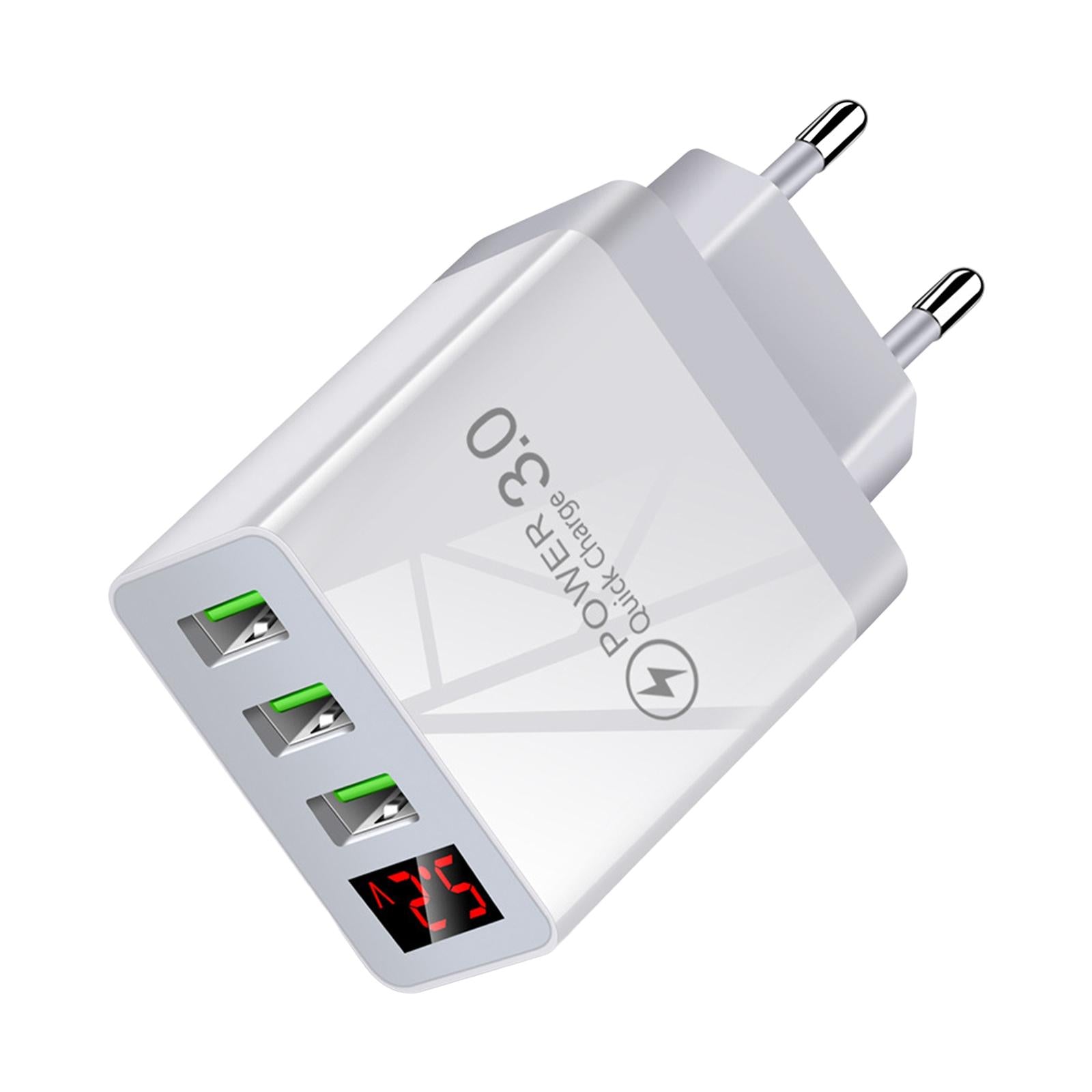 3x3USB Digital Display Fast Charging Portable Fast Charger for Travel Charging White