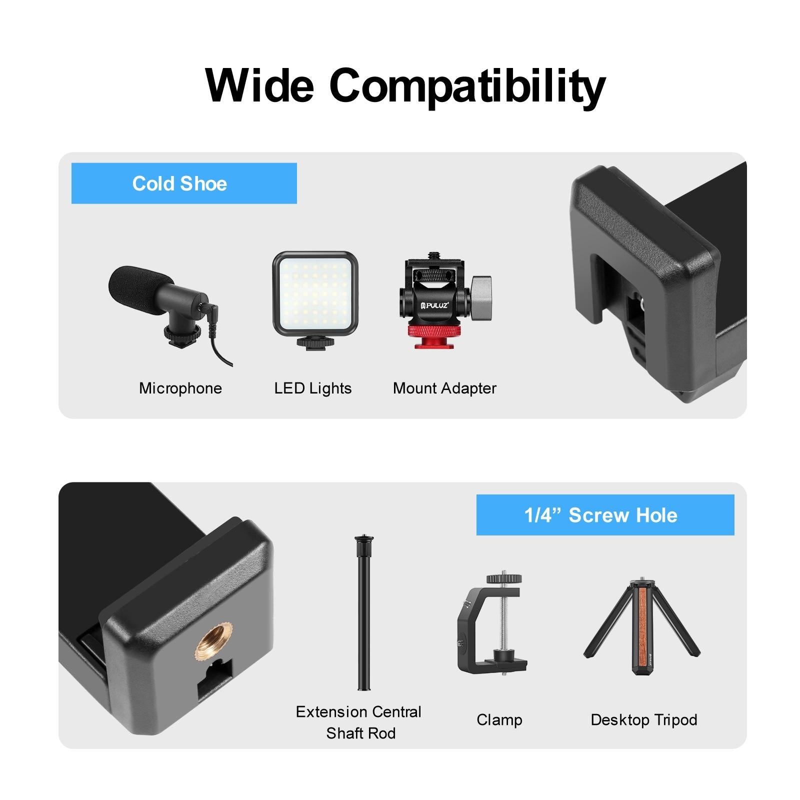 4xPhone Clamp Width Range 6.2cm to 9.2cm Tripod Mount for Monopod Selfie Stick