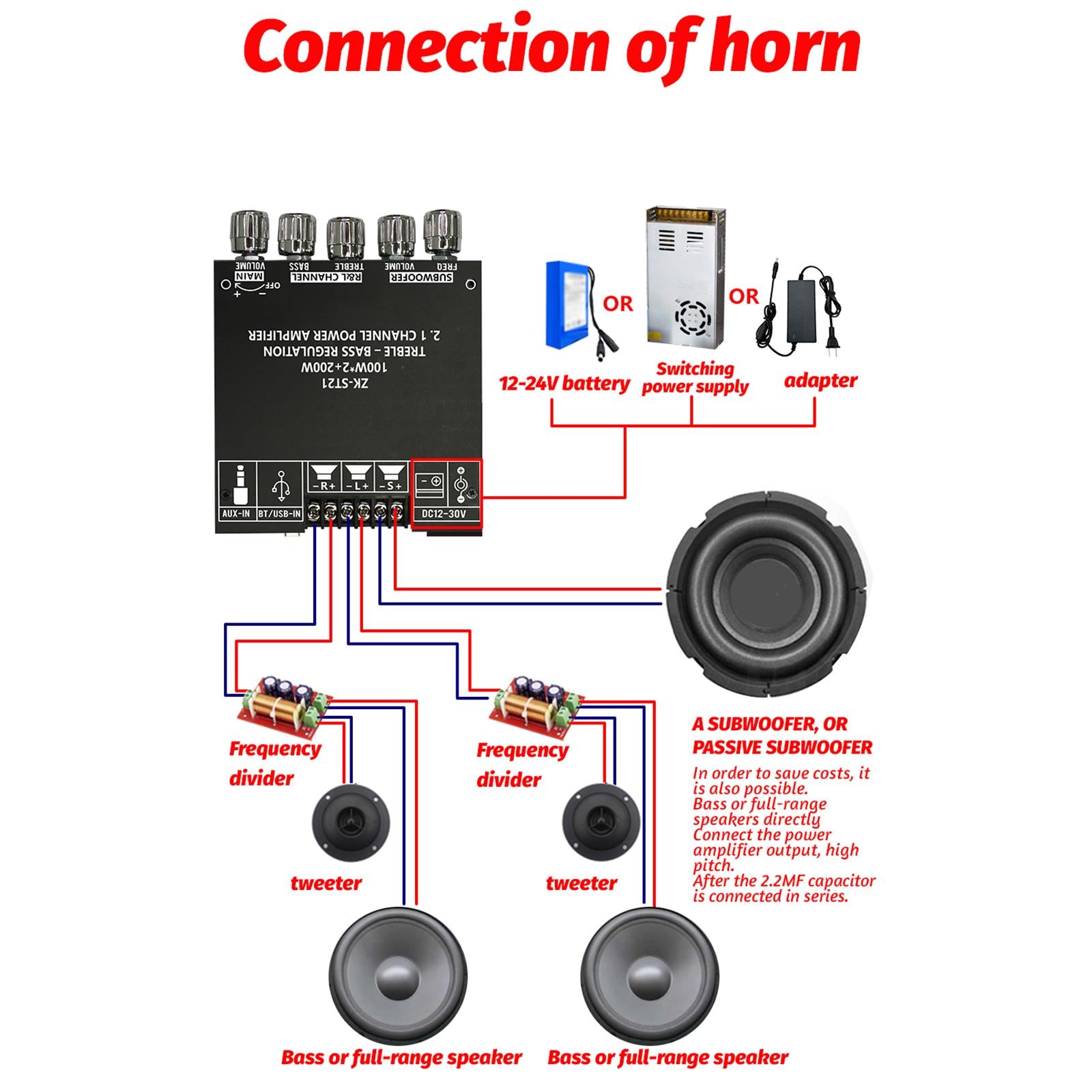 Digital Amplifier Board Stereo 100W+100W+200W for Office Studio Home Theater