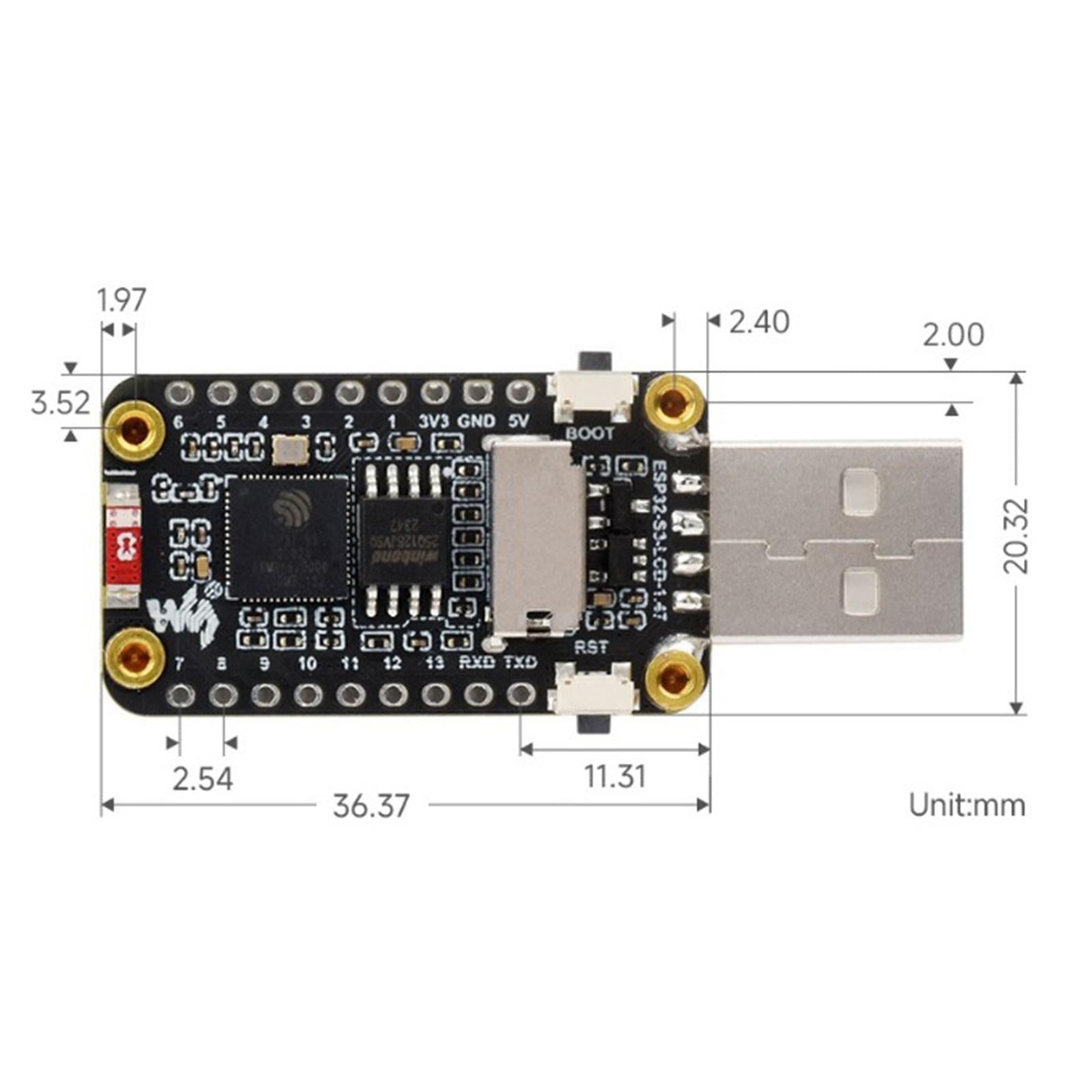 1.47inch Display Development Board Compact Sturdy LCD Display 172×320 Pixels
