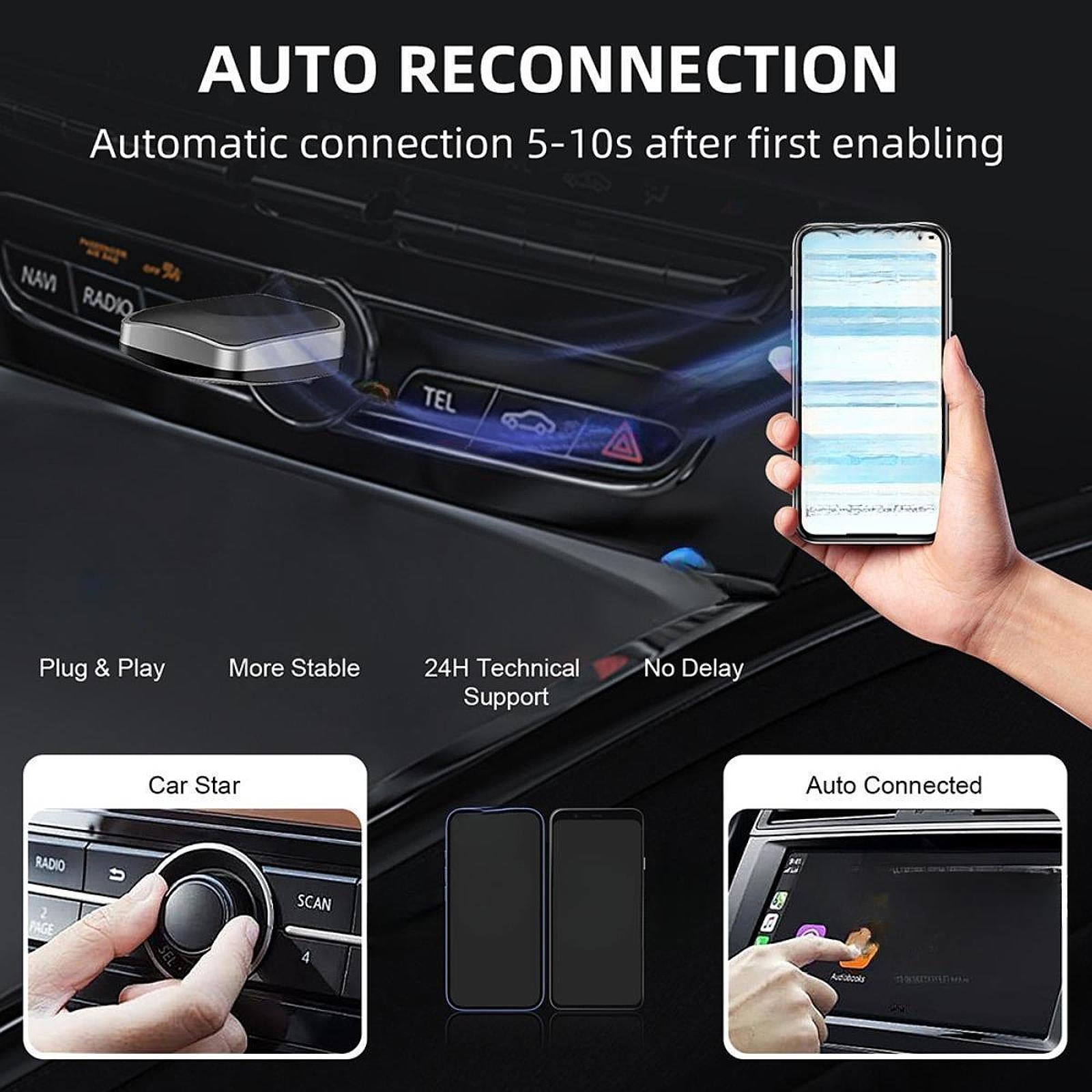 Mini Auto Wireless Adapter Car Interconnection Box Accessory Multifunctional silver