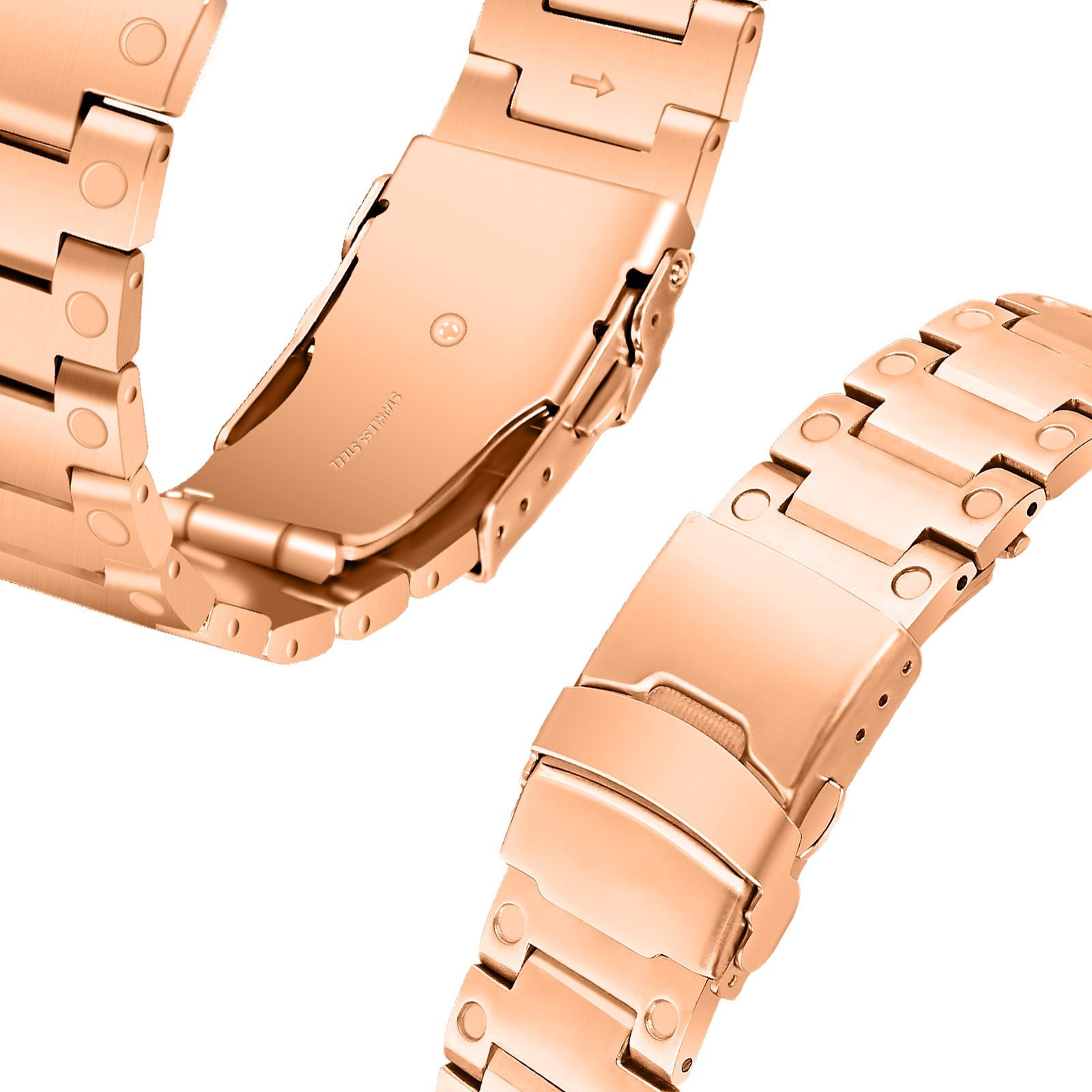 For Fitbit Versa 4 / Sense 2 Stainless Steel Watch Band Three Bead Replacement Watch Strap - Rose Gold