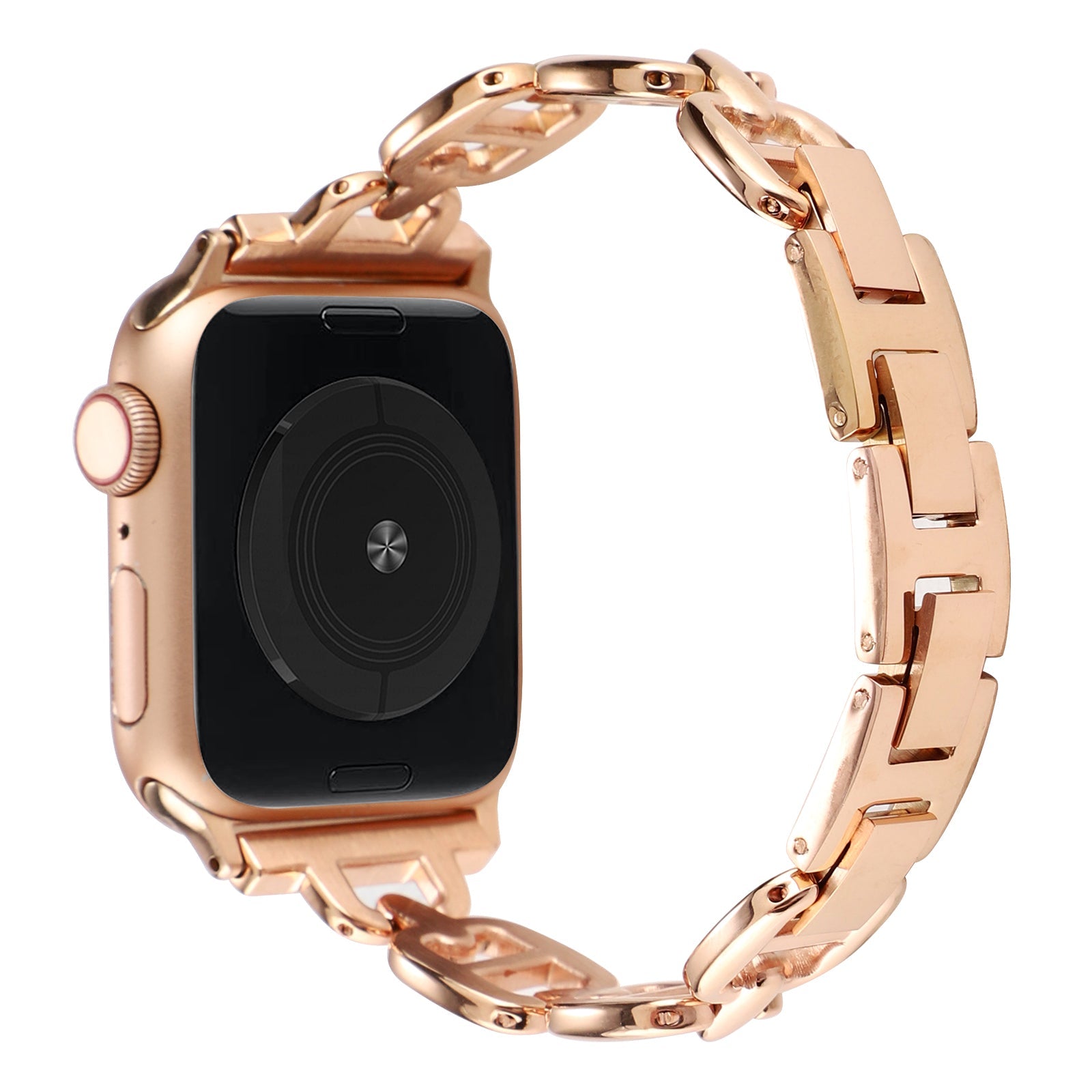 For Apple Watch Series 8 / 7 41mm / 6 / 5 / 4 / SE / SE (2022) 40mm / 3 / 2 / 1 38mm Wrist Band Replacement Metal Watch Strap - Rose Gold