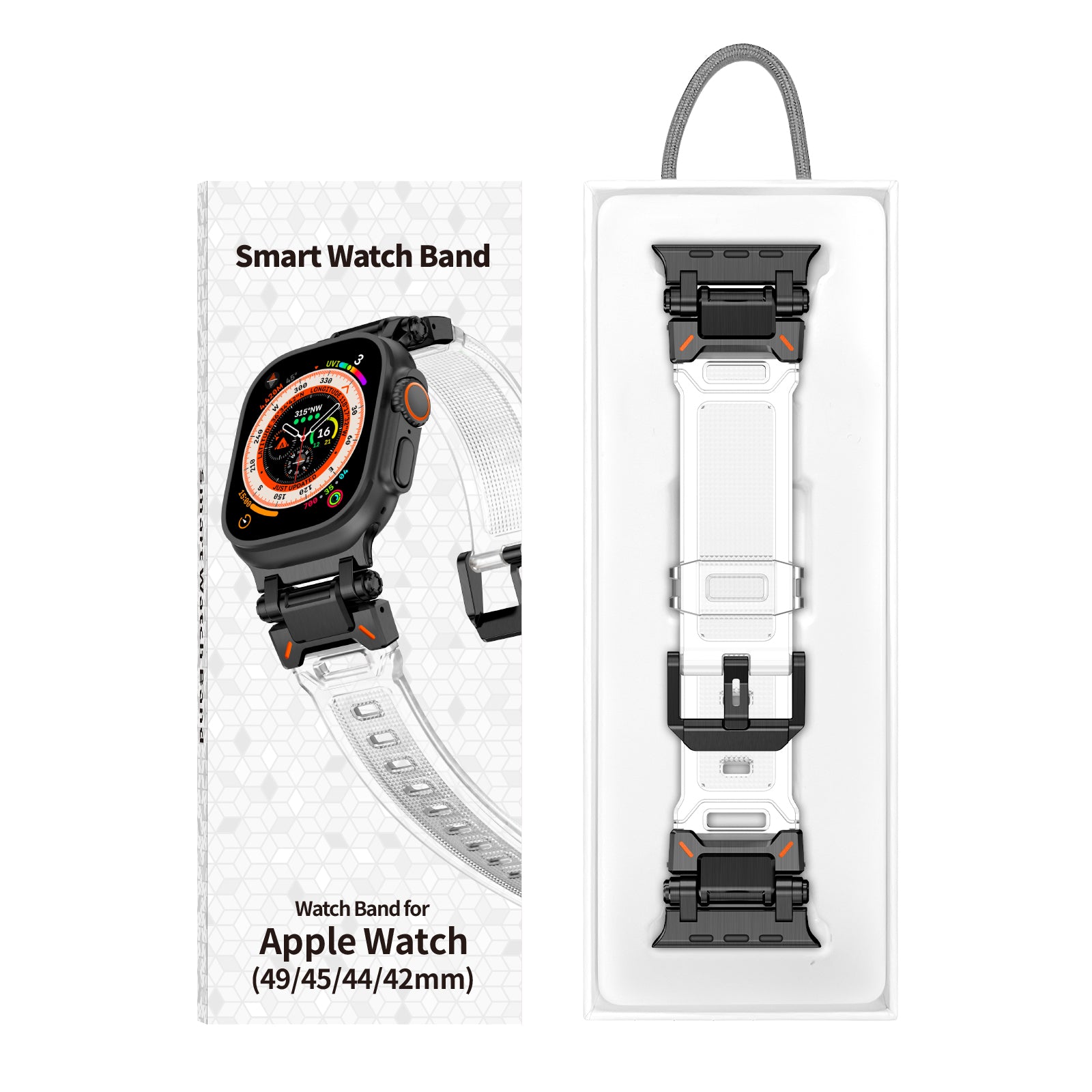 For Apple Watch Ultra 2 Ultra 49mm  /  9 8 7 45mm  /  6 5 4 SE (2023) SE (2022) SE 44mm  /  3 2 1 42mm Silicone Strap - Black / Transparent