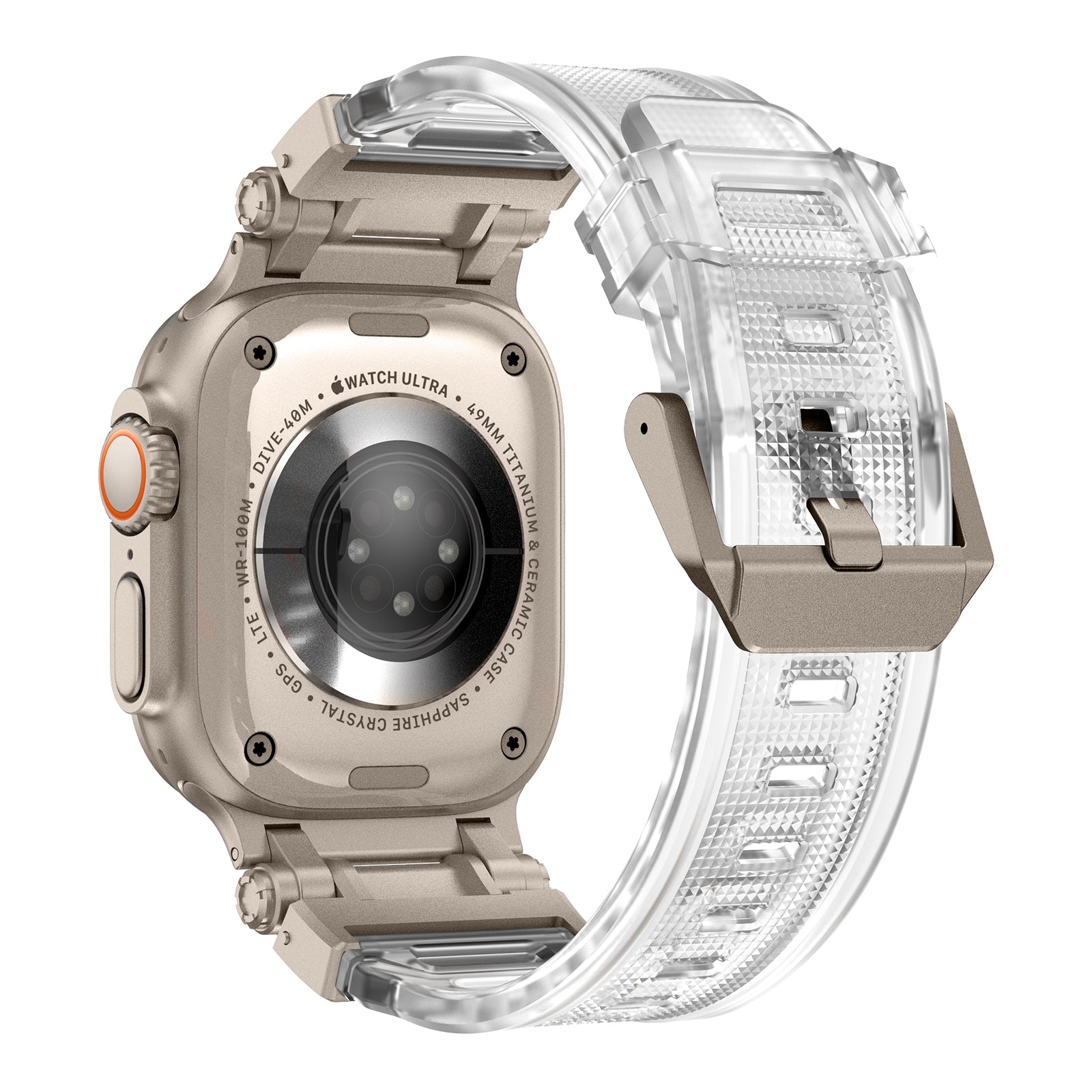 For Apple Watch Ultra 2 Ultra 49mm  /  9 8 7 45mm  /  6 5 4 SE (2023) SE (2022) SE 44mm  /  3 2 1 42mm Silicone Strap - Titanium / Transparent