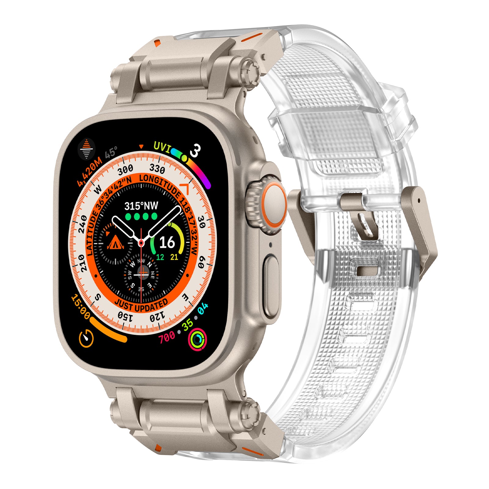 For Apple Watch Ultra 2 Ultra 49mm  /  9 8 7 45mm  /  6 5 4 SE (2023) SE (2022) SE 44mm  /  3 2 1 42mm Silicone Strap - Titanium / Transparent