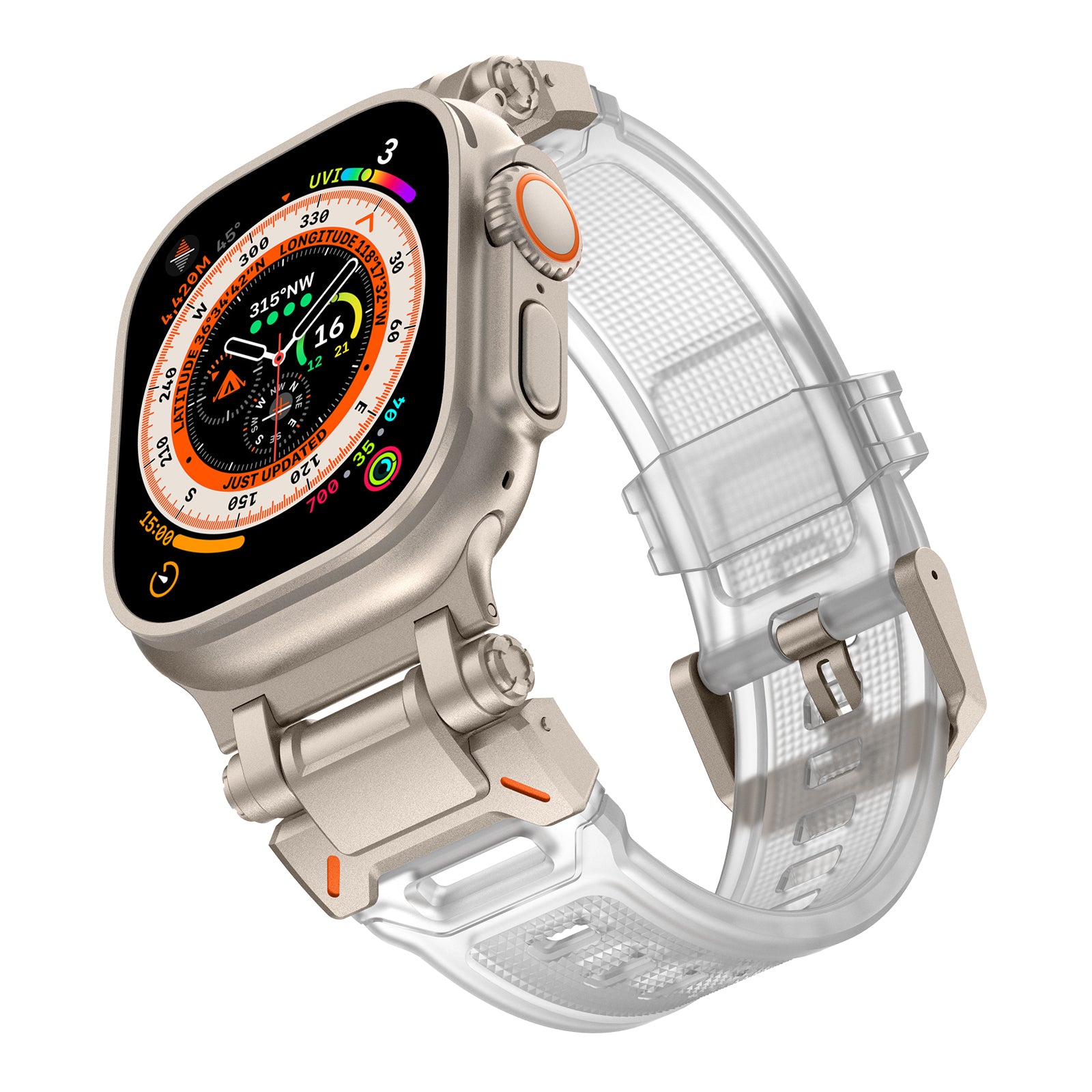 For Apple Watch Ultra 2 Ultra 49mm  /  9 8 7 45mm  /  6 5 4 SE (2023) SE (2022) SE 44mm  /  3 2 1 42mm Silicone Strap - Titanium / Transparent