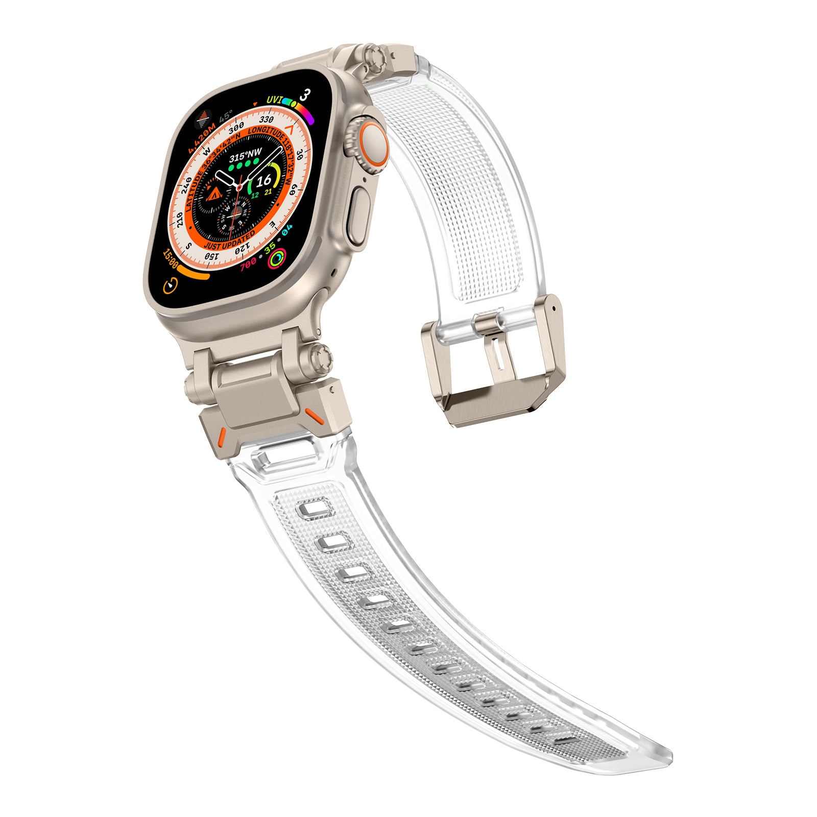 For Apple Watch Ultra 2 Ultra 49mm  /  9 8 7 45mm  /  6 5 4 SE (2023) SE (2022) SE 44mm  /  3 2 1 42mm Silicone Strap - Titanium / Transparent