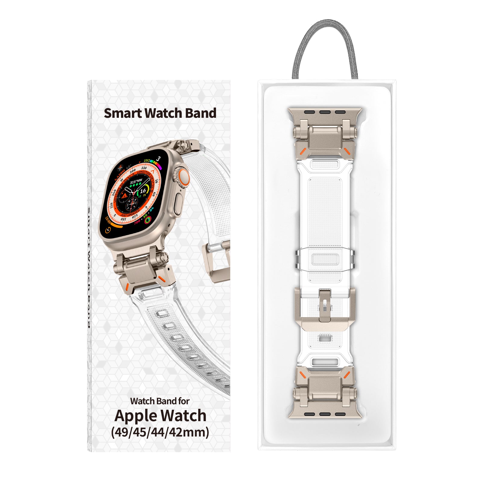 For Apple Watch Ultra 2 Ultra 49mm  /  9 8 7 45mm  /  6 5 4 SE (2023) SE (2022) SE 44mm  /  3 2 1 42mm Silicone Strap - Titanium / Transparent