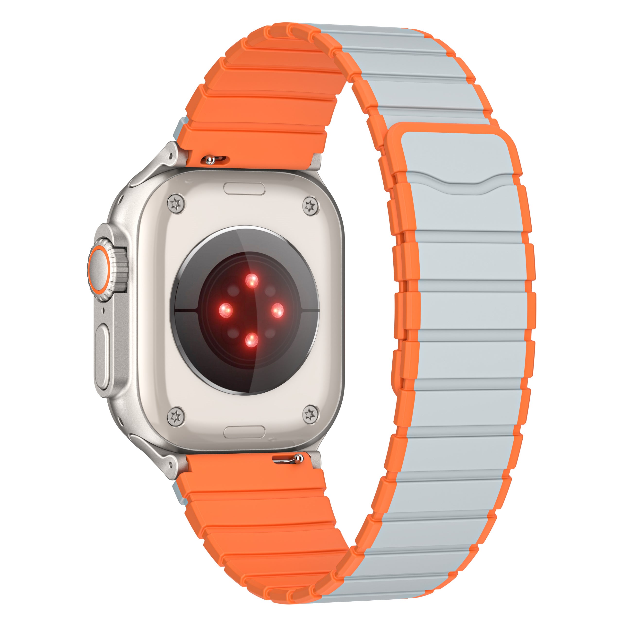 For Apple Watch Series 9 8 7 41mm / 6 5 4 SE (2023) SE (2022) SE 40mm / 3 2 1 38mm Magnetic Silicone Strap - Grey+Orange