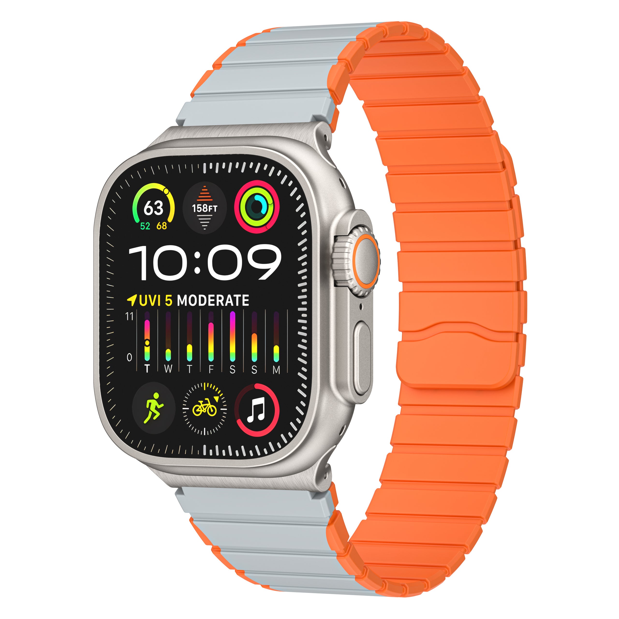For Apple Watch Series 9 8 7 41mm / 6 5 4 SE (2023) SE (2022) SE 40mm / 3 2 1 38mm Magnetic Silicone Strap - Grey+Orange