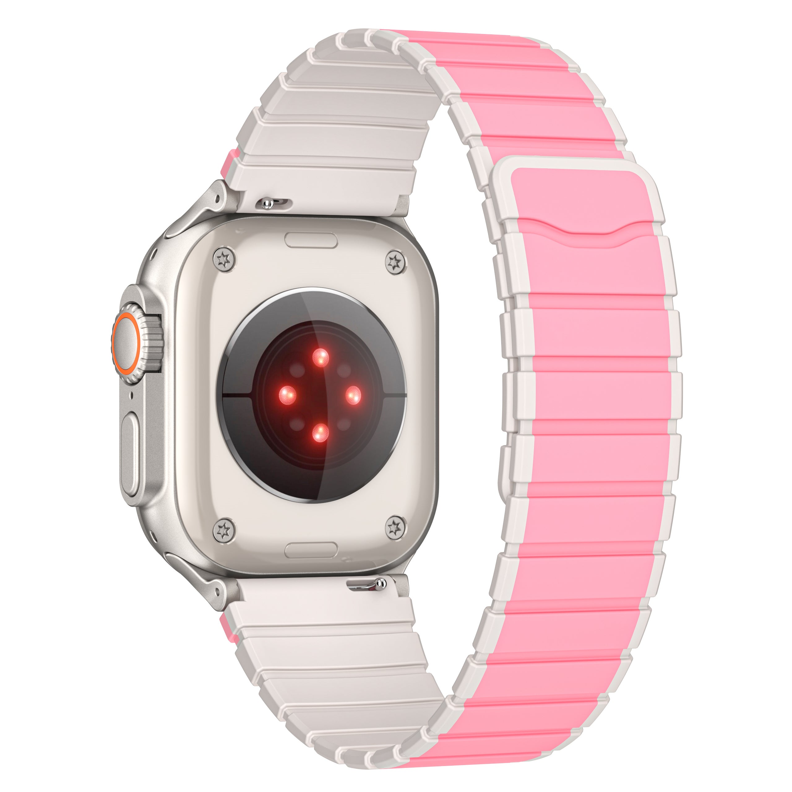 For Apple Watch Series 9 8 7 41mm / 6 5 4 SE (2023) SE (2022) SE 40mm / 3 2 1 38mm Magnetic Silicone Strap - Pink+White