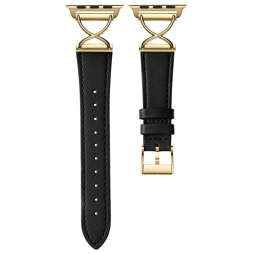 For Apple Watch Series 9 8 7 41mm / 6 5 4 SE (2023) SE (2022) SE 40mm / 3 2 1 38mm Electroplated Buckle Watch Strap - Black+Gold