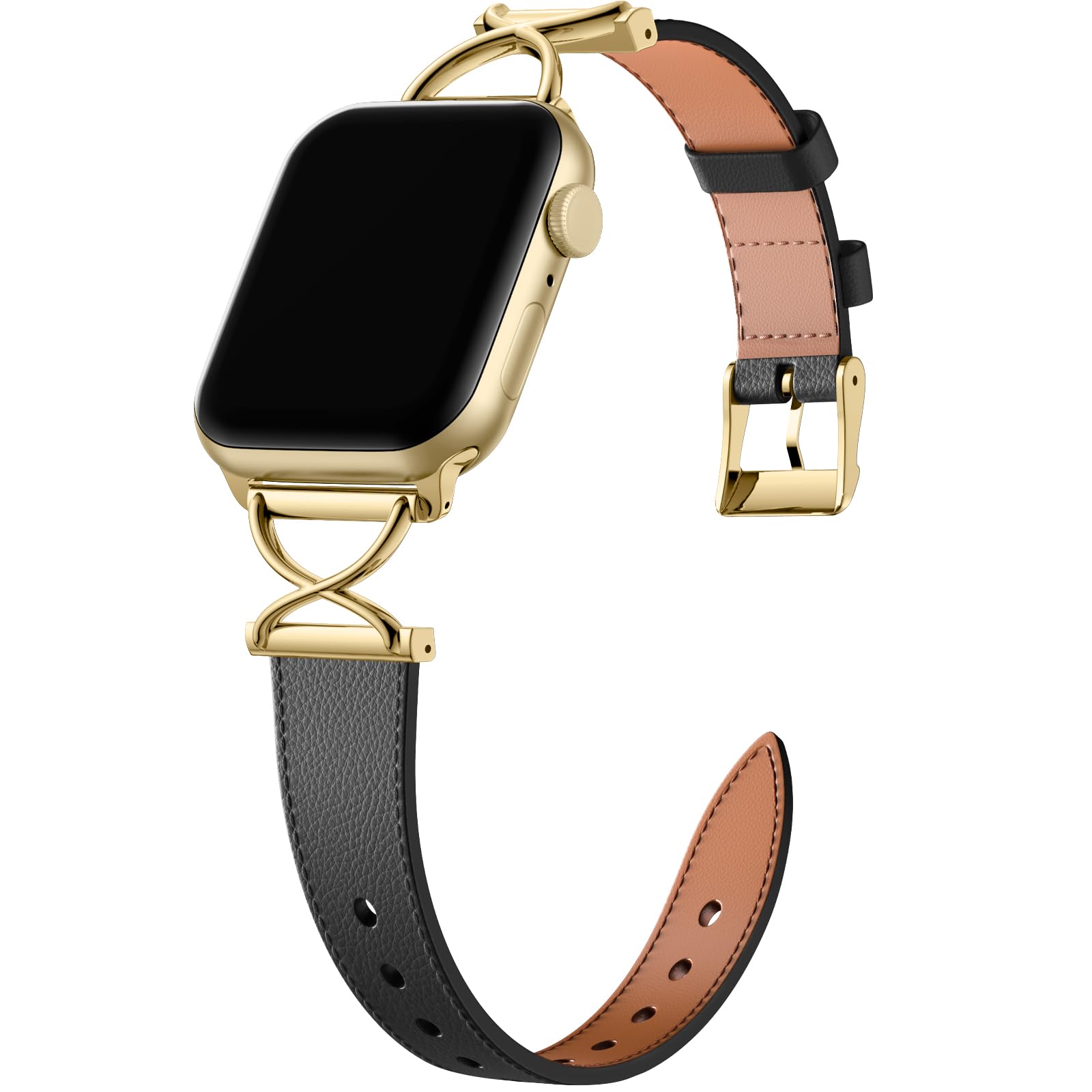 For Apple Watch Series 9 8 7 41mm / 6 5 4 SE (2023) SE (2022) SE 40mm / 3 2 1 38mm Electroplated Buckle Watch Strap - Black+Gold