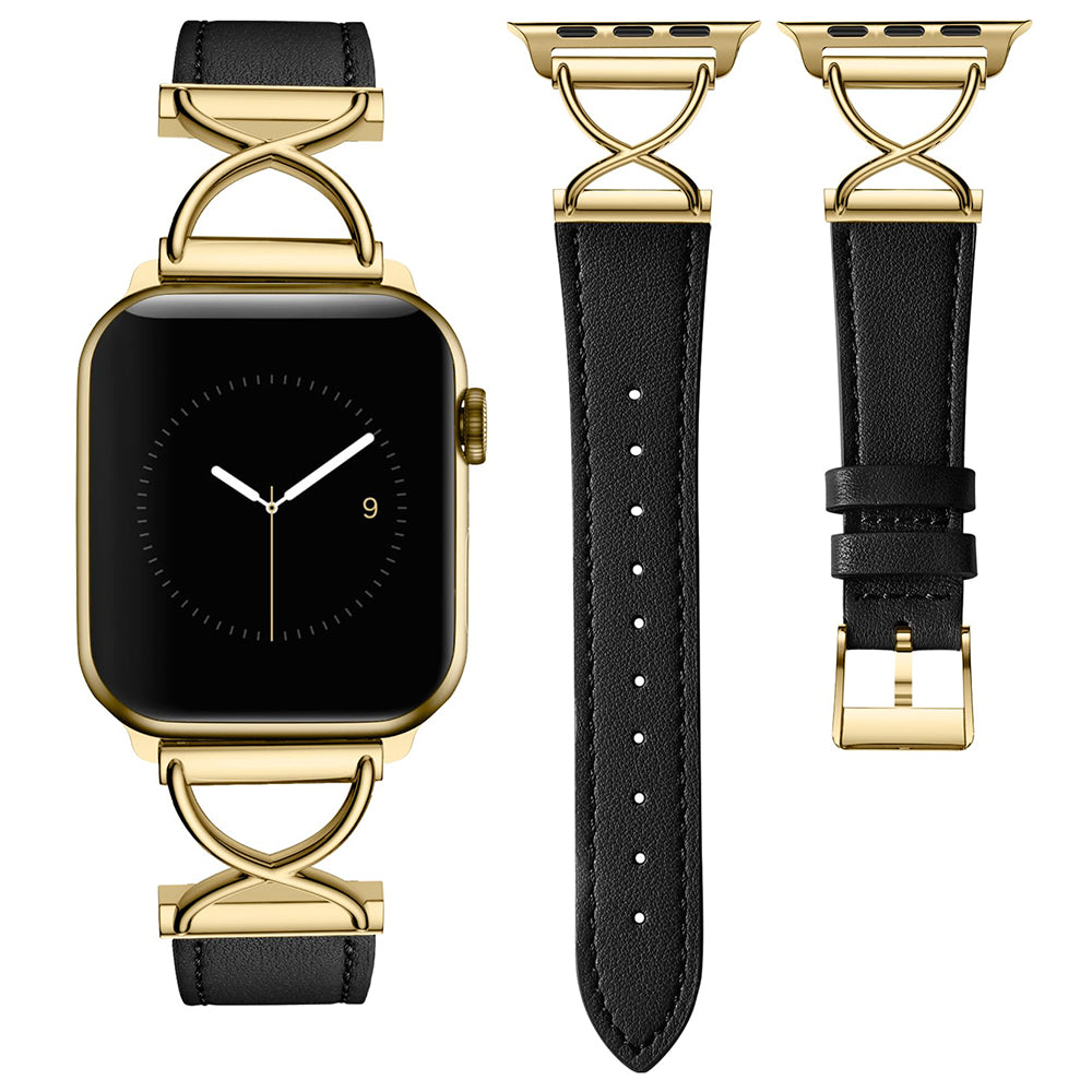 For Apple Watch Series 9 8 7 41mm / 6 5 4 SE (2023) SE (2022) SE 40mm / 3 2 1 38mm Electroplated Buckle Watch Strap - Black+Gold