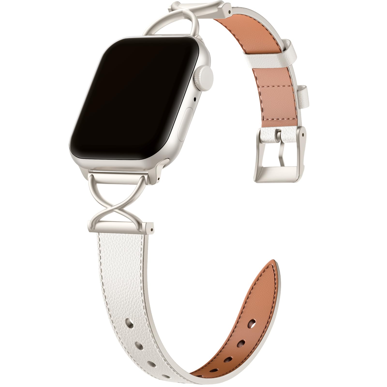 For Apple Watch Series 9 8 7 41mm / 6 5 4 SE (2023) SE (2022) SE 40mm / 3 2 1 38mm Electroplated Buckle Watch Strap - Apricot