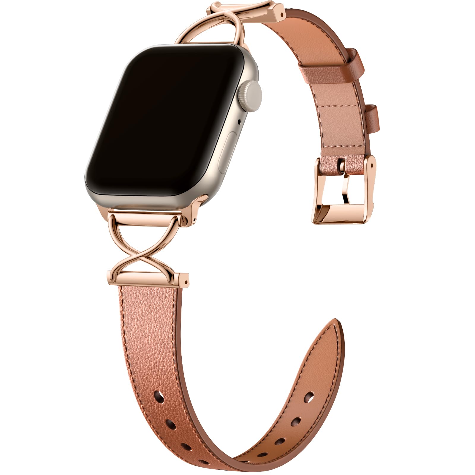 For Apple Watch Series 9 8 7 41mm / 6 5 4 SE (2023) SE (2022) SE 40mm / 3 2 1 38mm Electroplated Buckle Watch Strap - Brown