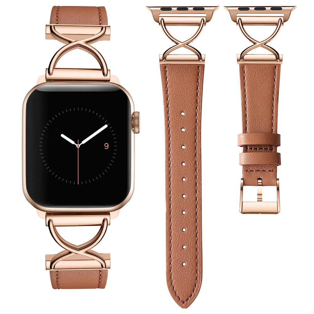 For Apple Watch Series 9 8 7 41mm / 6 5 4 SE (2023) SE (2022) SE 40mm / 3 2 1 38mm Electroplated Buckle Watch Strap - Brown