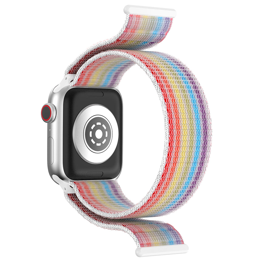 For Apple Watch Series 9 8 7 41mm / 6 5 4 SE (2023) SE (2022) SE 40mm / 3 2 1 38mm Nylon Watch Band Adjustable Magic Tape Strap - Rainbow