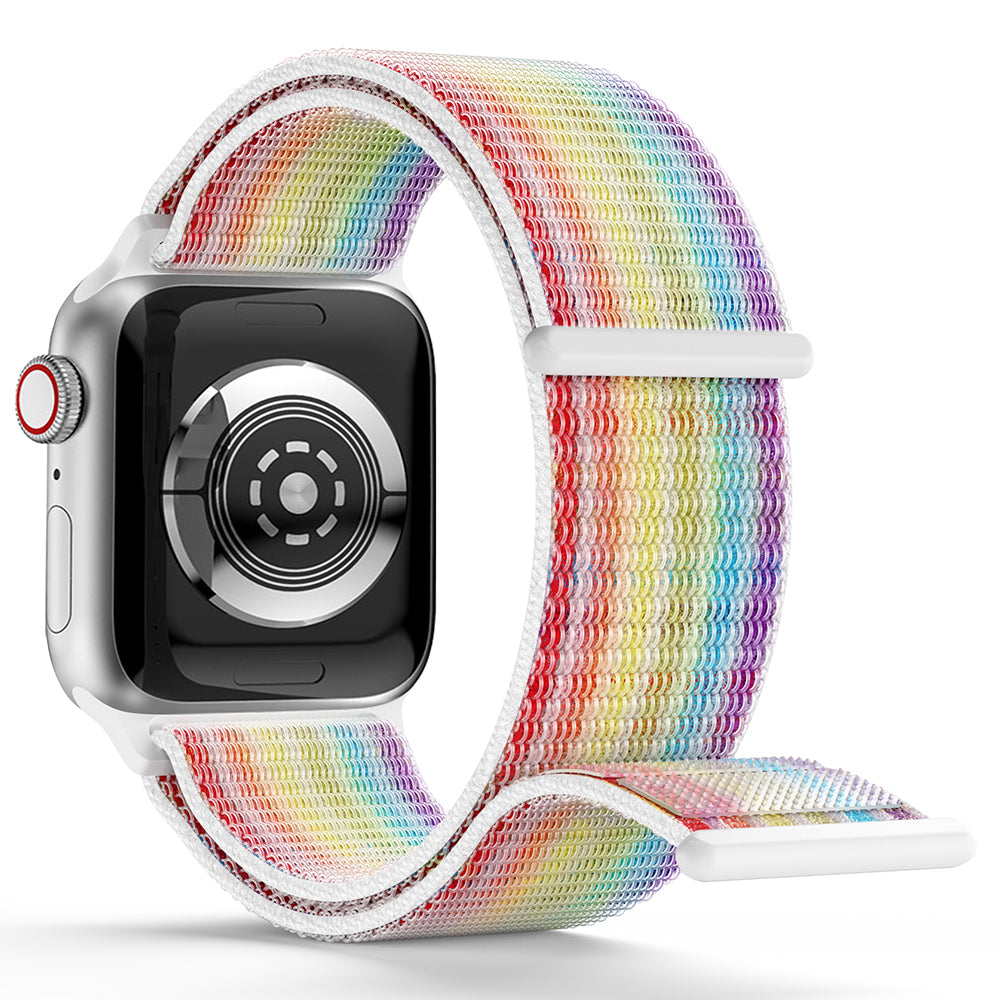 For Apple Watch Series 9 8 7 41mm / 6 5 4 SE (2023) SE (2022) SE 40mm / 3 2 1 38mm Nylon Watch Band Adjustable Magic Tape Strap - Rainbow