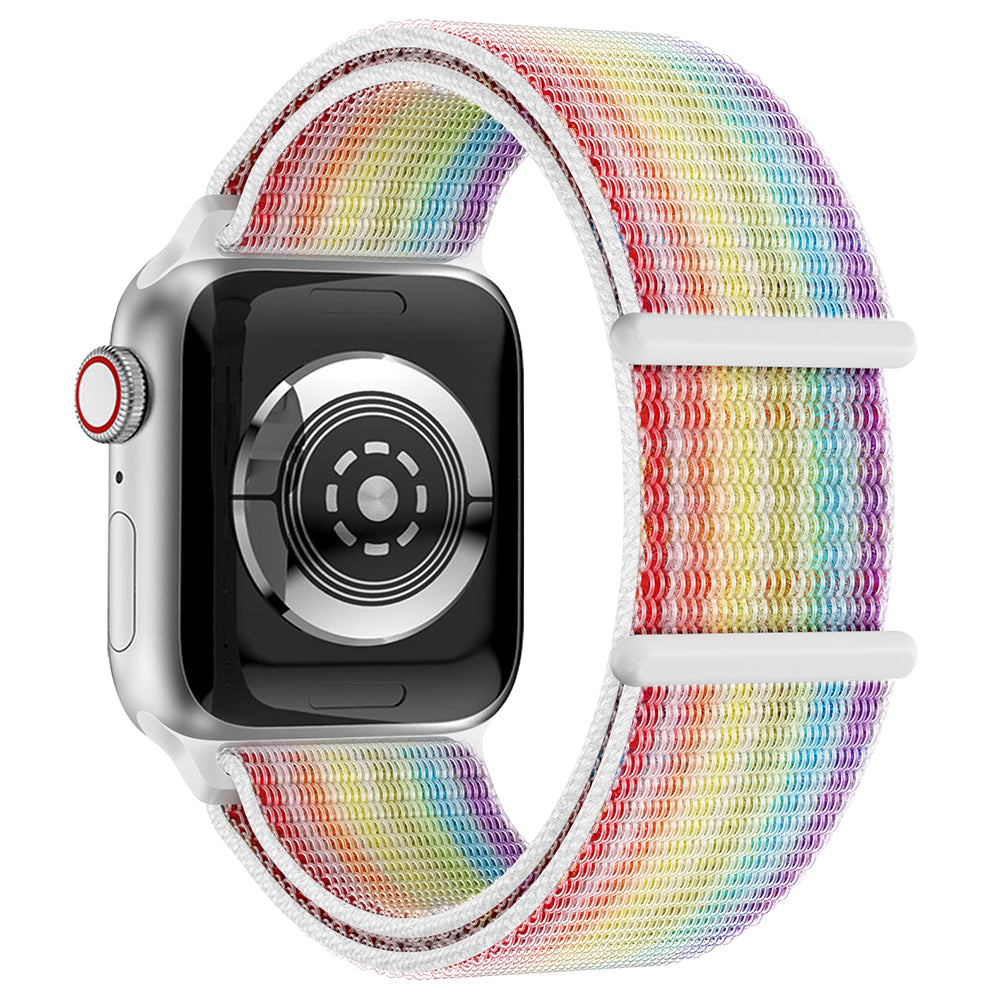 For Apple Watch Series 9 8 7 41mm / 6 5 4 SE (2023) SE (2022) SE 40mm / 3 2 1 38mm Nylon Watch Band Adjustable Magic Tape Strap - Rainbow