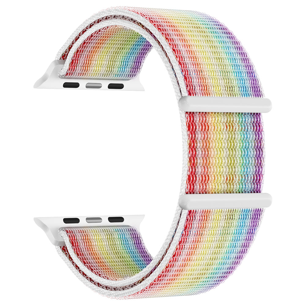 For Apple Watch Series 9 8 7 41mm / 6 5 4 SE (2023) SE (2022) SE 40mm / 3 2 1 38mm Nylon Watch Band Adjustable Magic Tape Strap - Rainbow