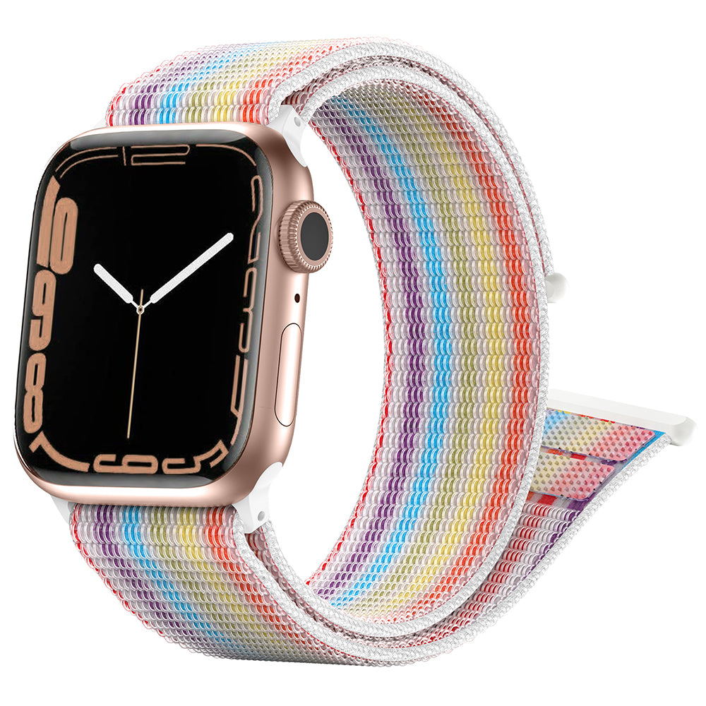 For Apple Watch Series 9 8 7 41mm / 6 5 4 SE (2023) SE (2022) SE 40mm / 3 2 1 38mm Nylon Watch Band Adjustable Magic Tape Strap - Rainbow